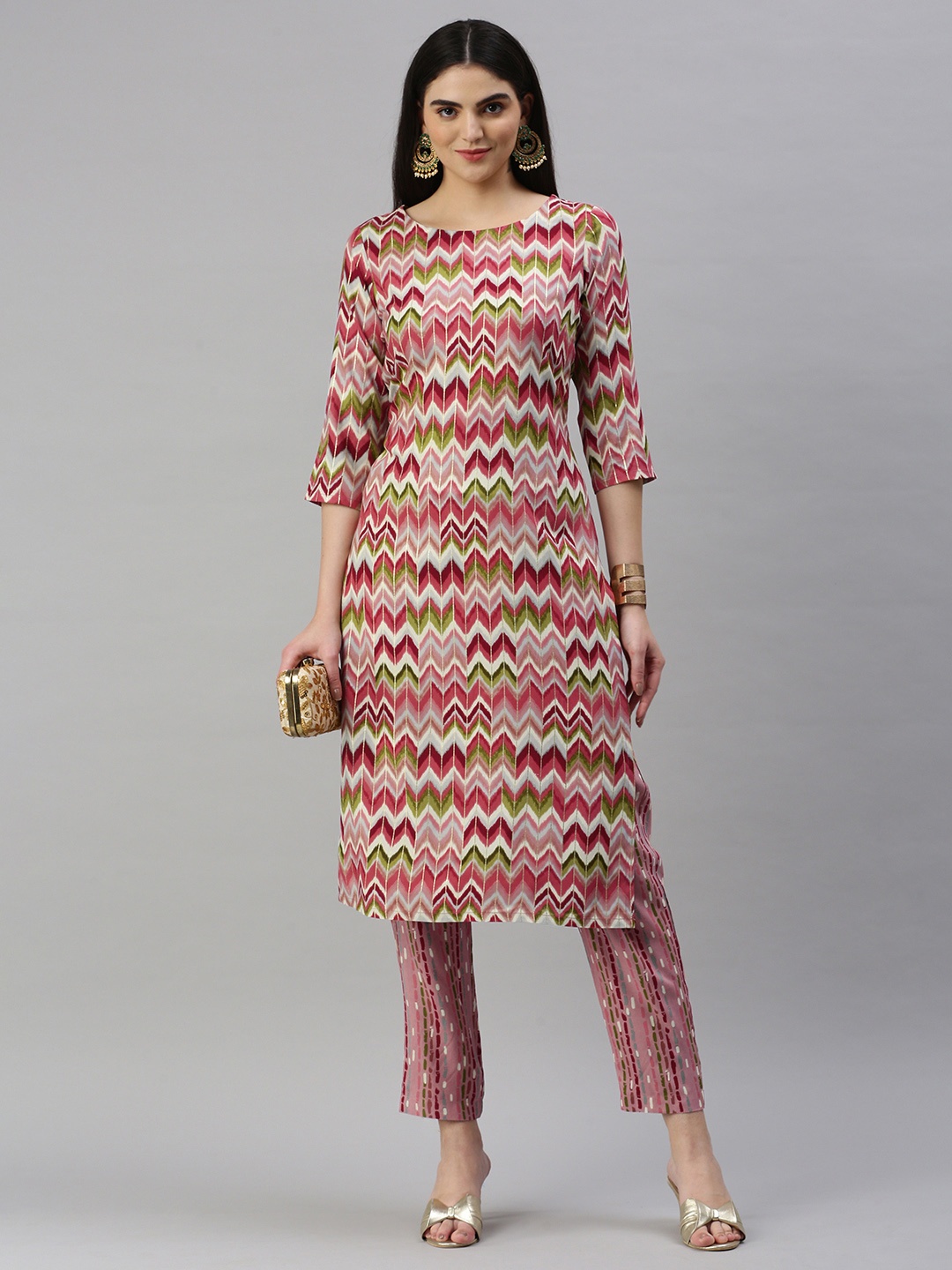 

KALINI Women Printed Regular Kurta With Trousers, Pink
