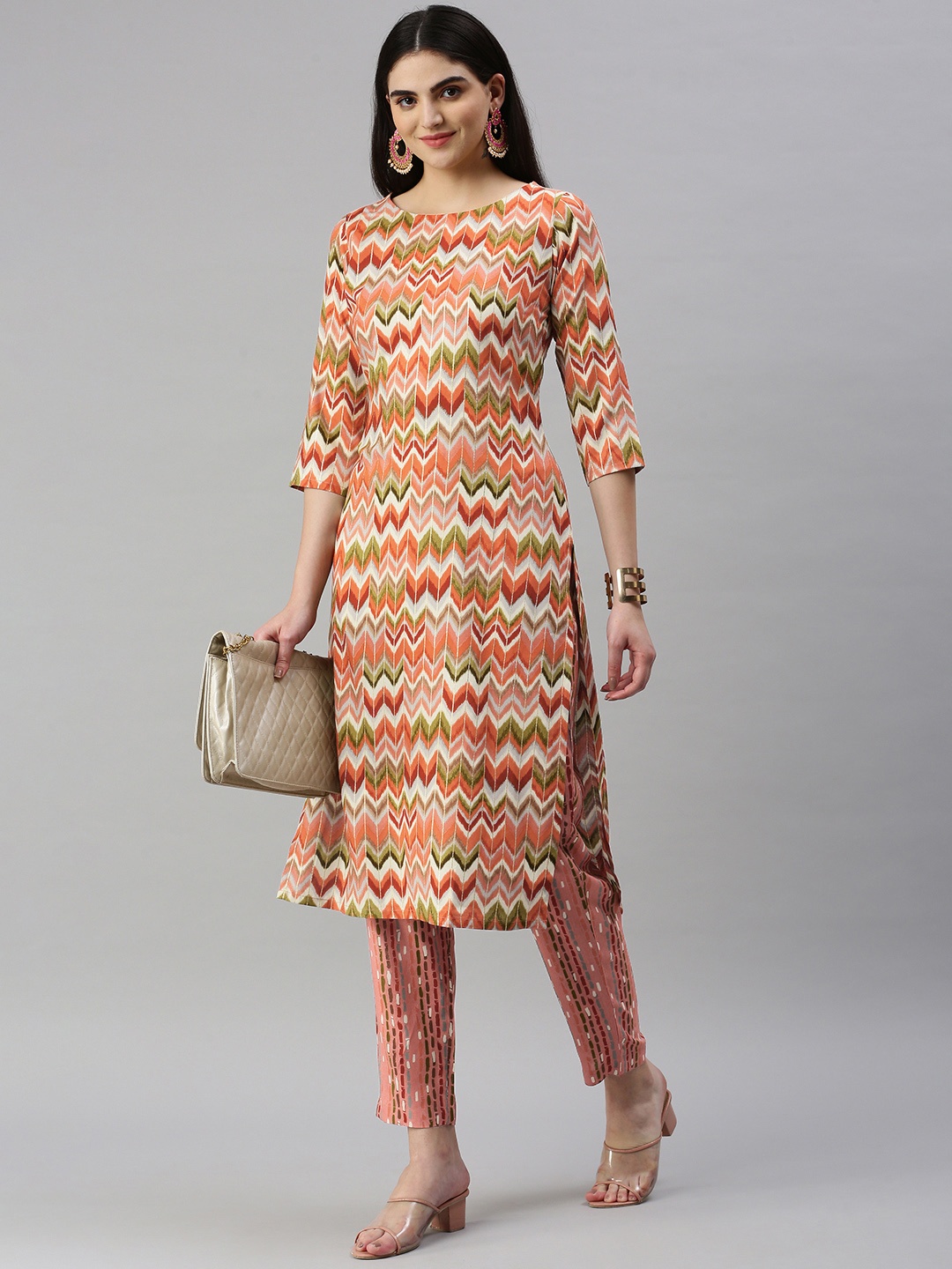 

KALINI Printed Regular Kurta with Trousers, Rust