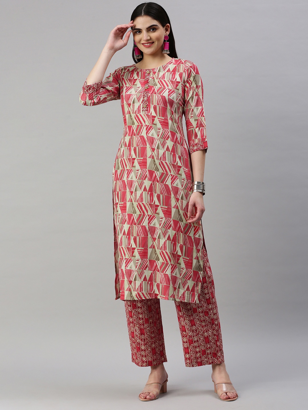 

KALINI Printed Regular Kurta With Trousers, Red