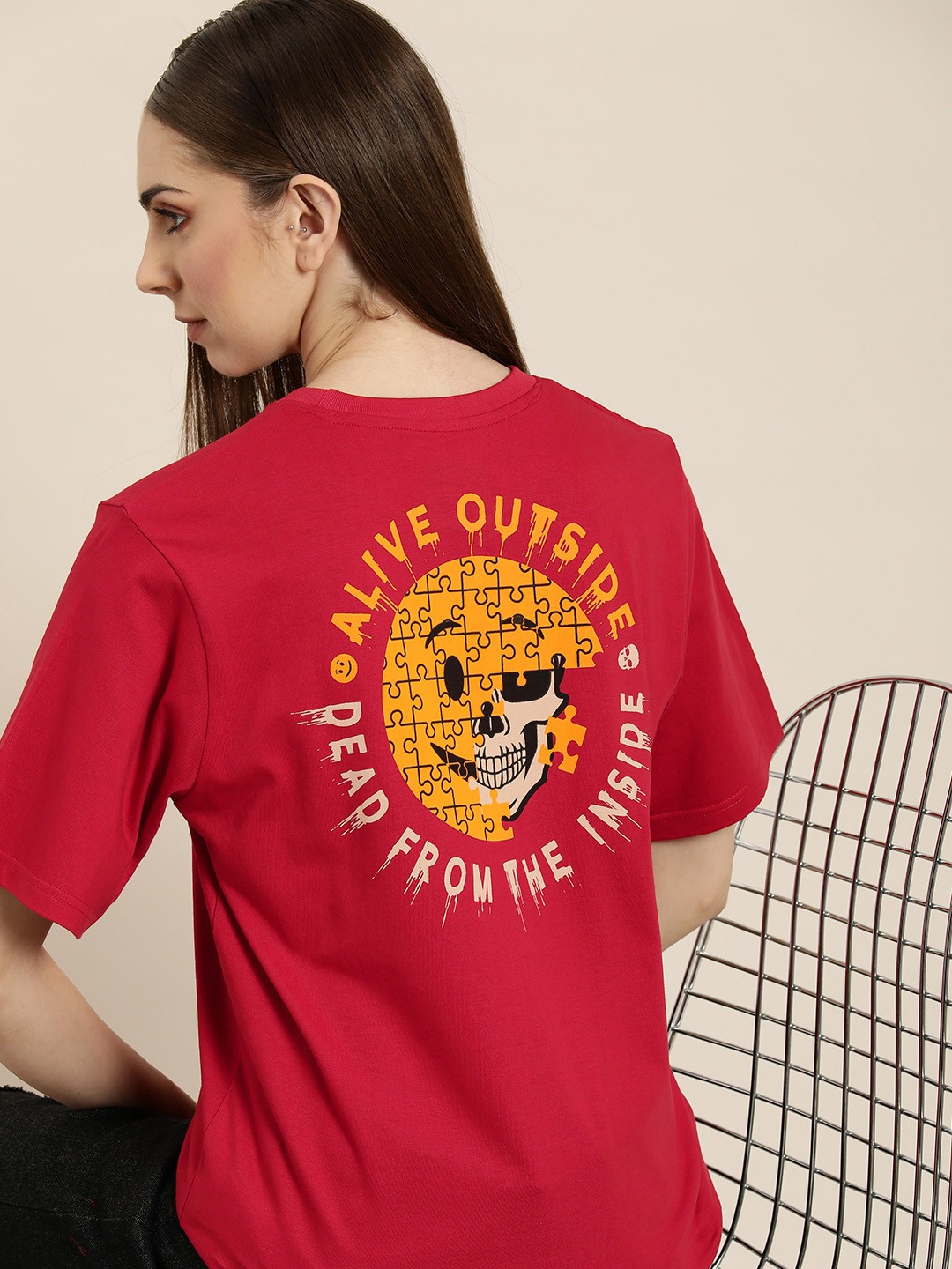 

Difference of Opinion Pure Cotton Printed Oversized T-shirt, Red