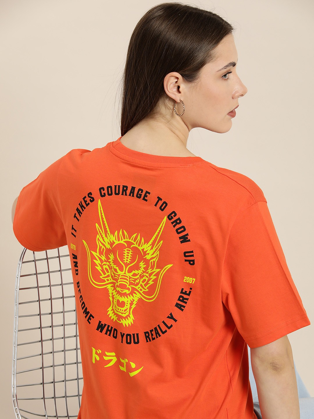 

Difference of Opinion Pure Cotton Printed Oversize T-shirt, Orange