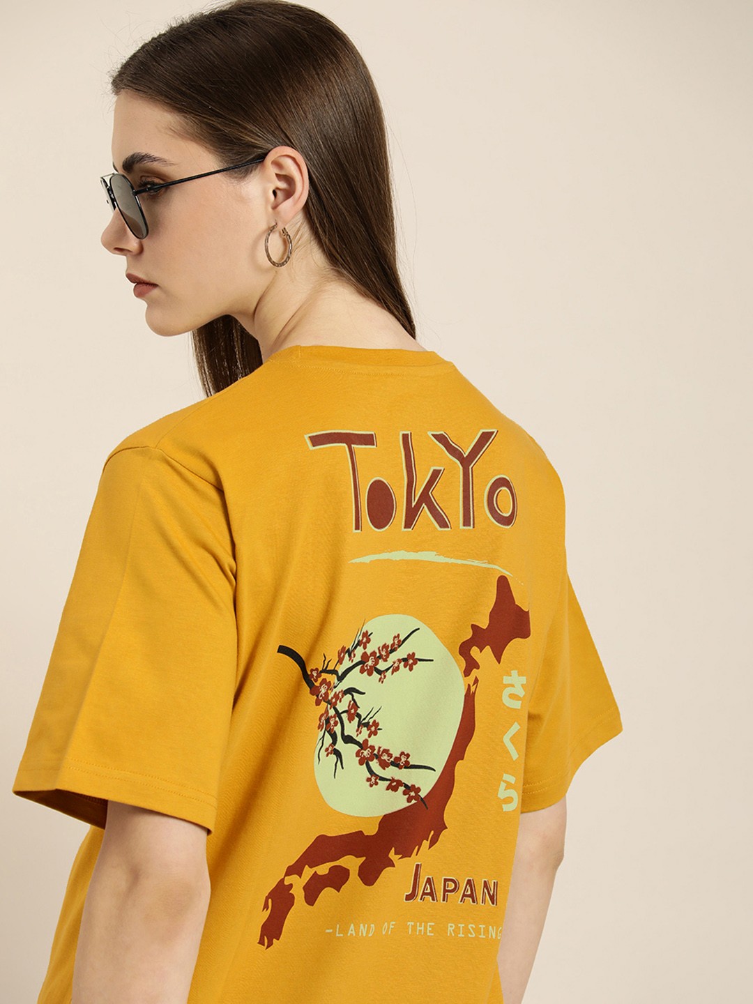 

Difference of Opinion Women Mustard Yellow & Maroon Printed Oversized T-shirt