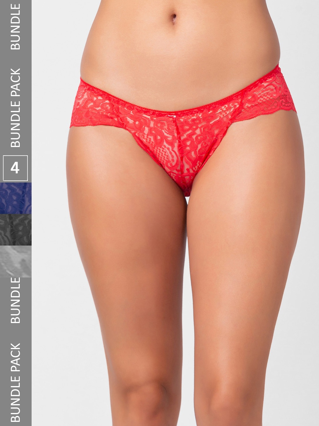 

NOIRA Women Pack Of 4 Assorted Self Design Lace Thongs Briefs