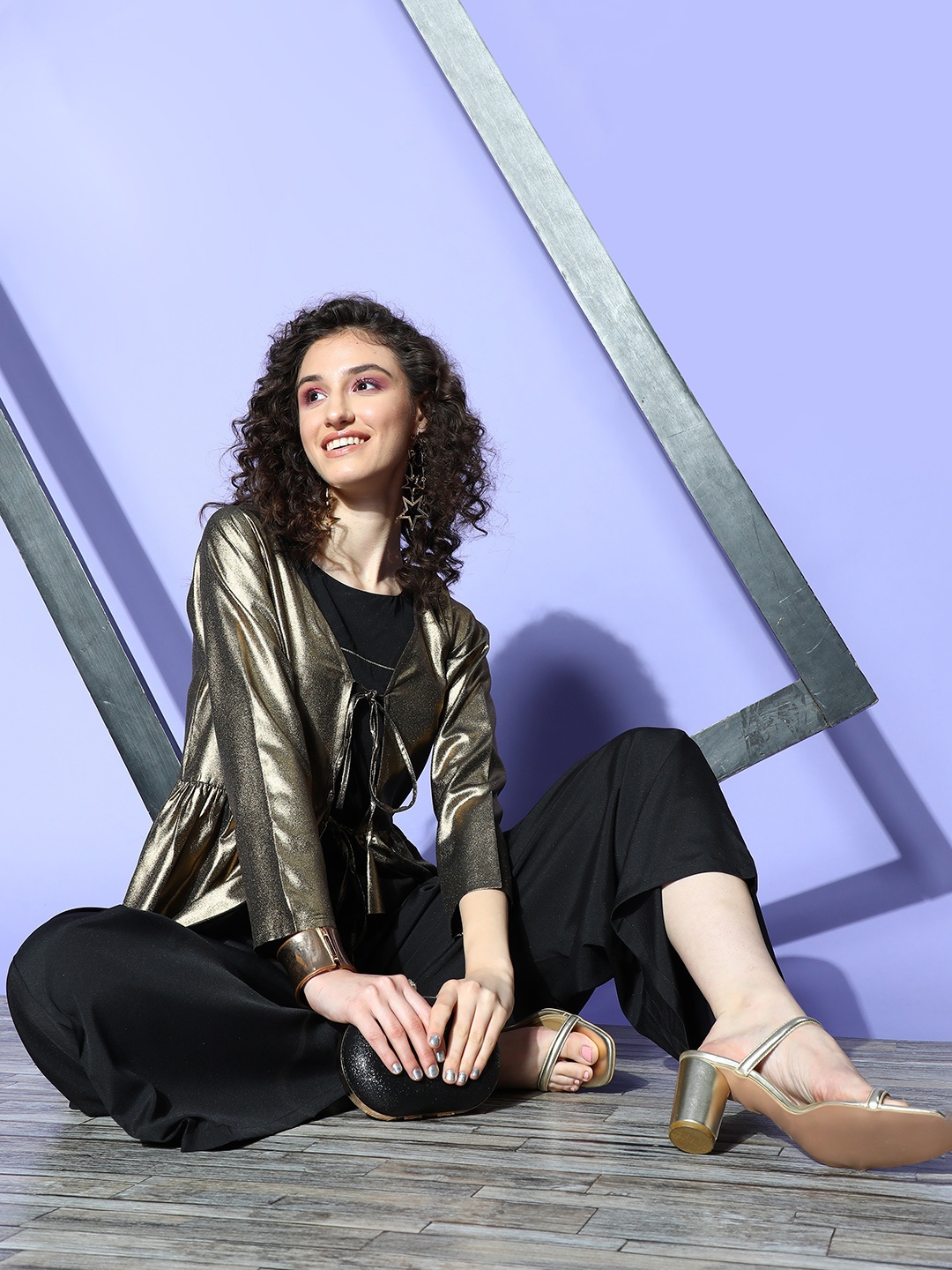 

Ahalyaa Black Crepe Top & Palazzos With Jacket