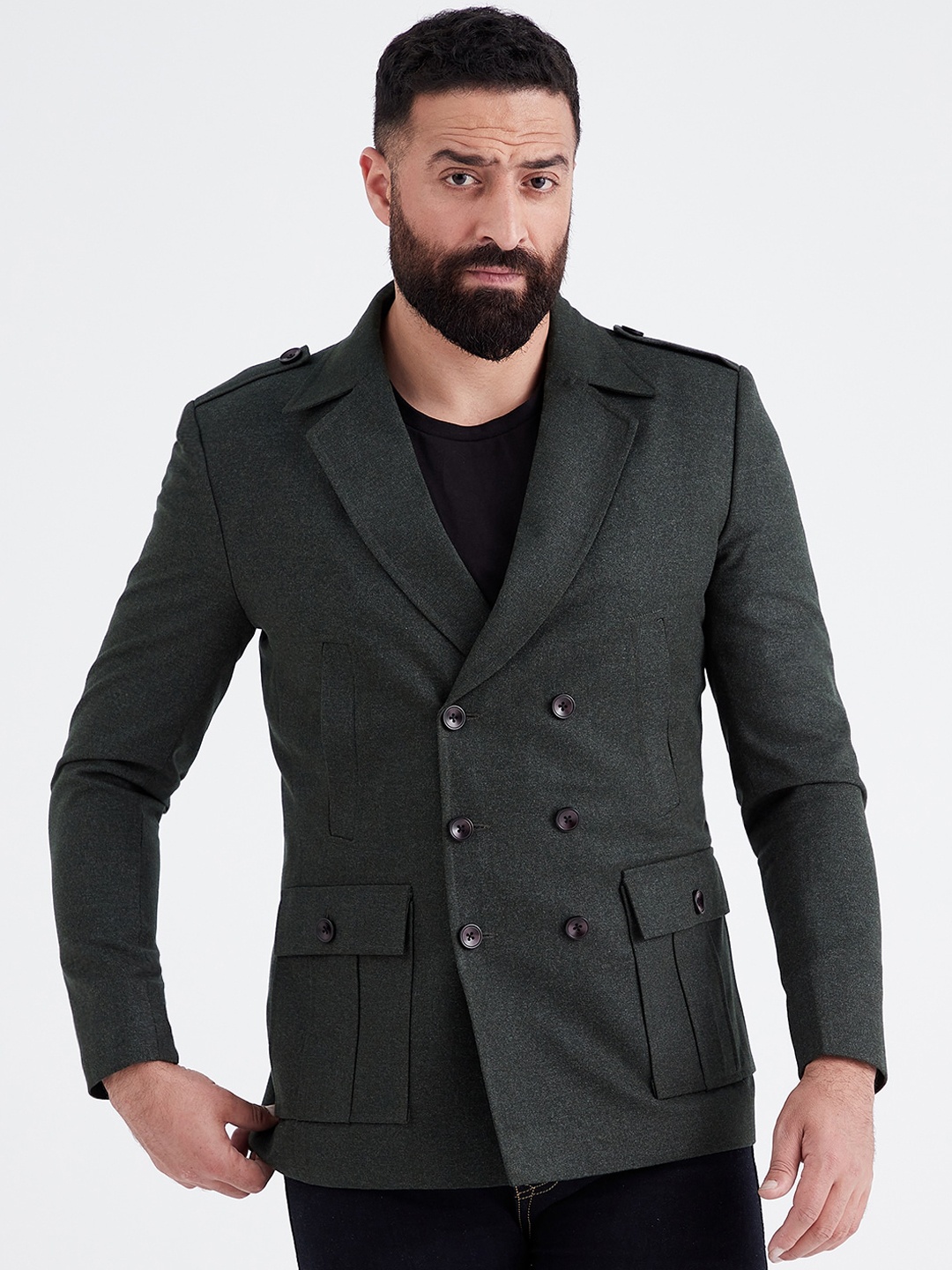 

MR BUTTON Double-Breasted Casual Blazer, Green