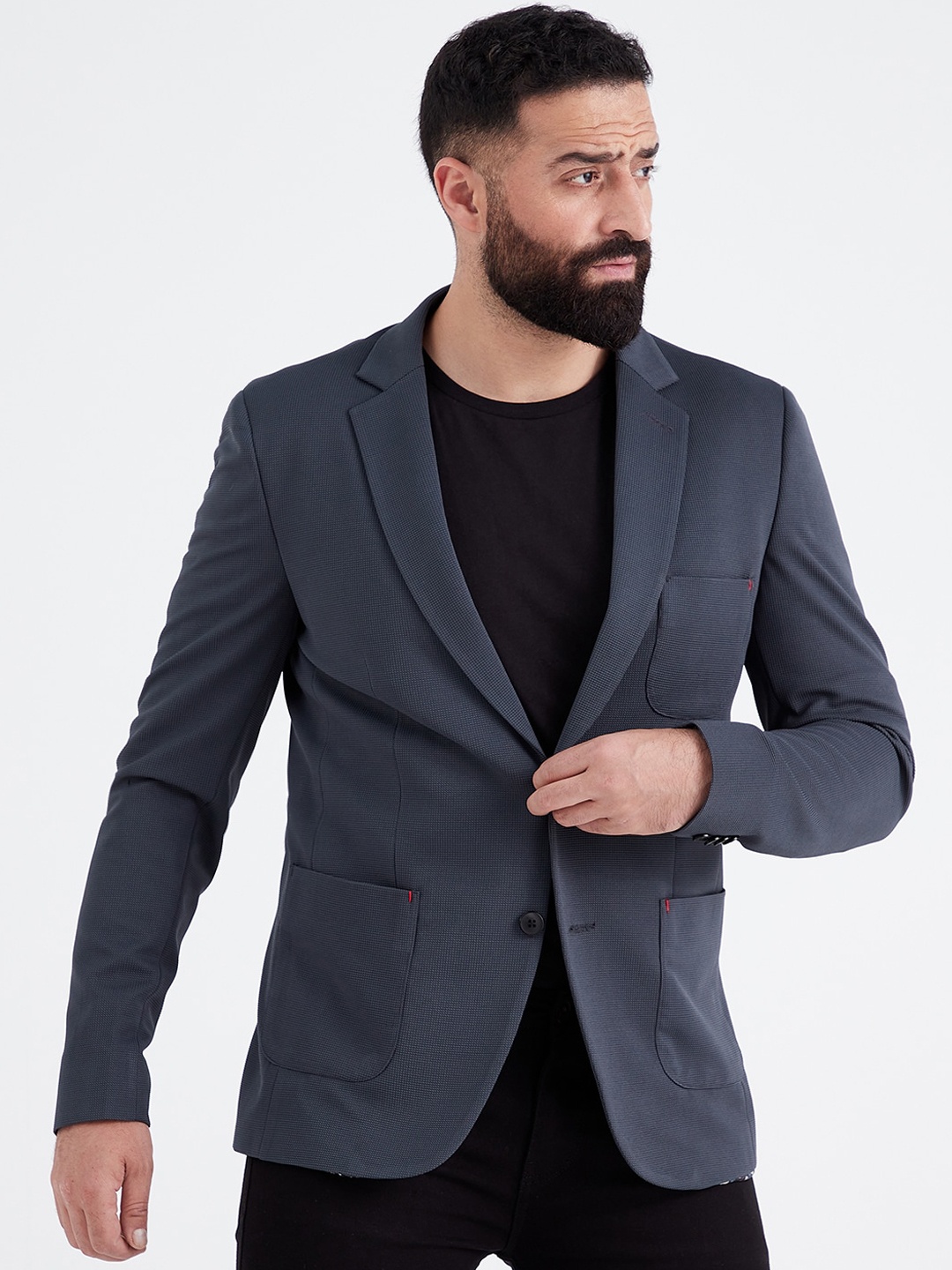 

MR BUTTON Notched Lapel Single-Breasted Casual Blazer, Grey