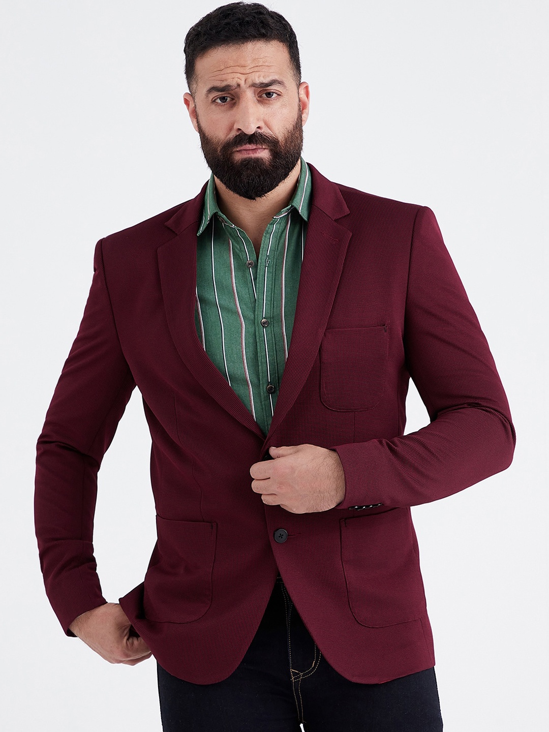 

MR BUTTON Men Single-Breasted Slim-Fit Casual Blazer, Burgundy