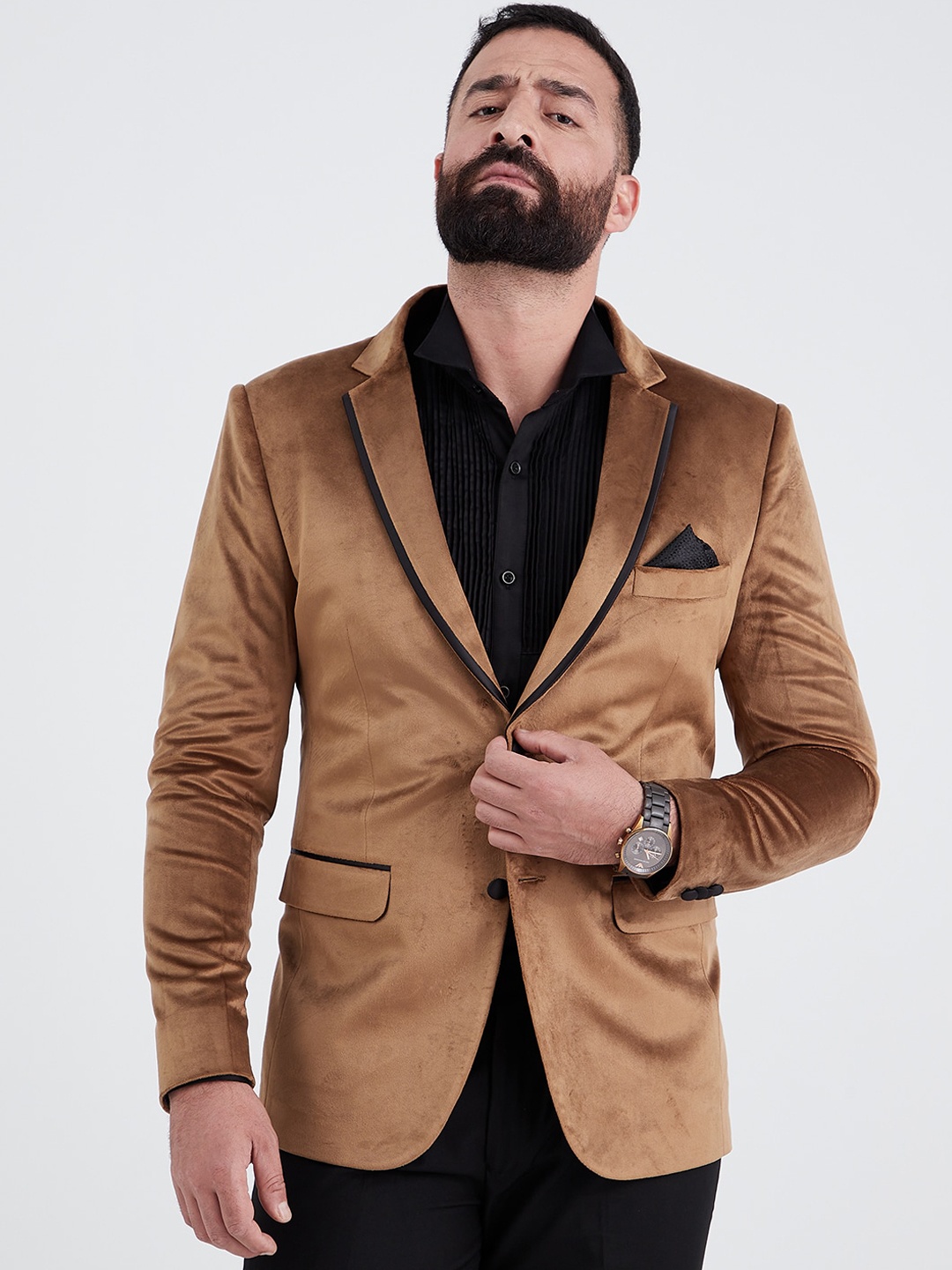 

MR BUTTON Slim-Fit Single-Breasted Velvet Blazer, Brown