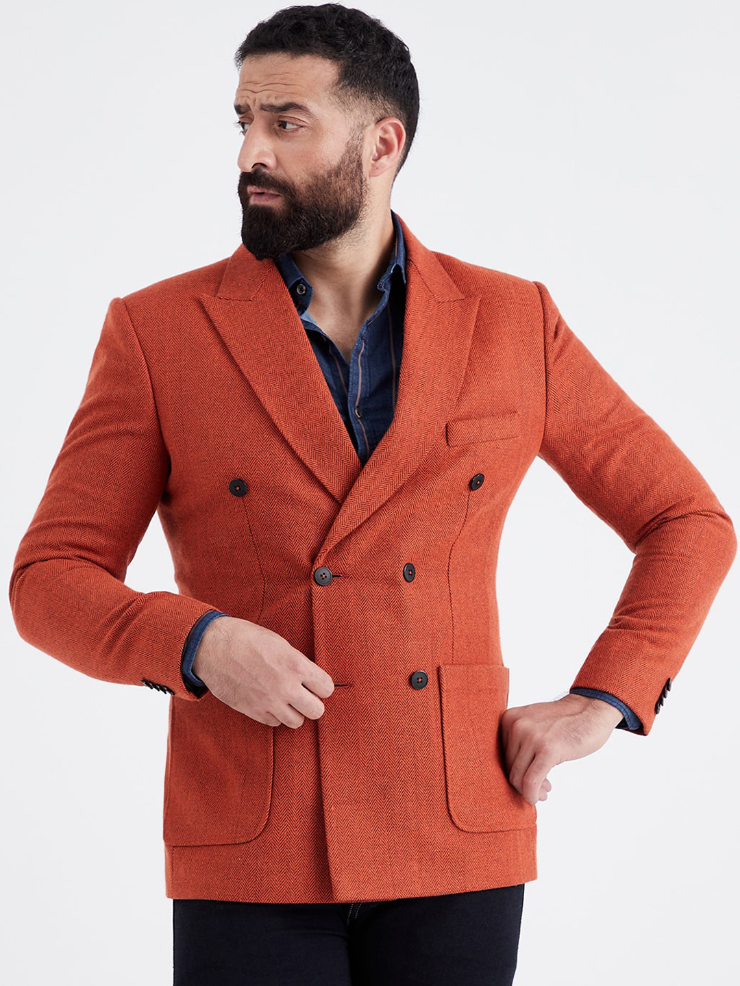 

MR BUTTON Slim-Fit Double-Breasted Blazer, Orange