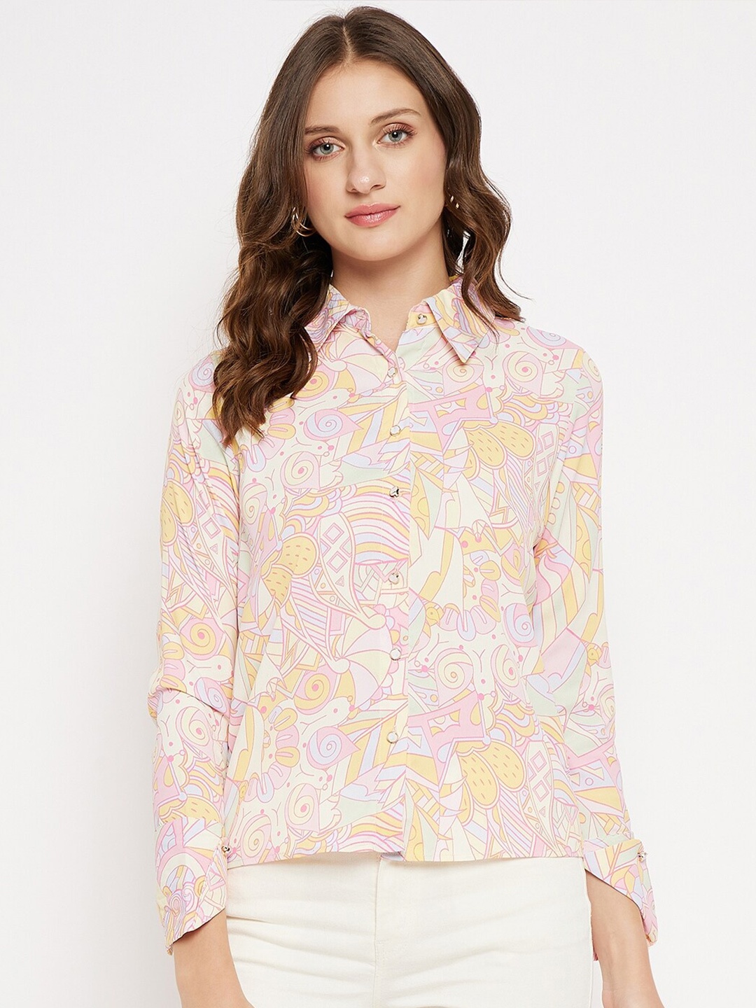 

Madame Abstract Printed Long Sleeves Casual Shirt, Orange