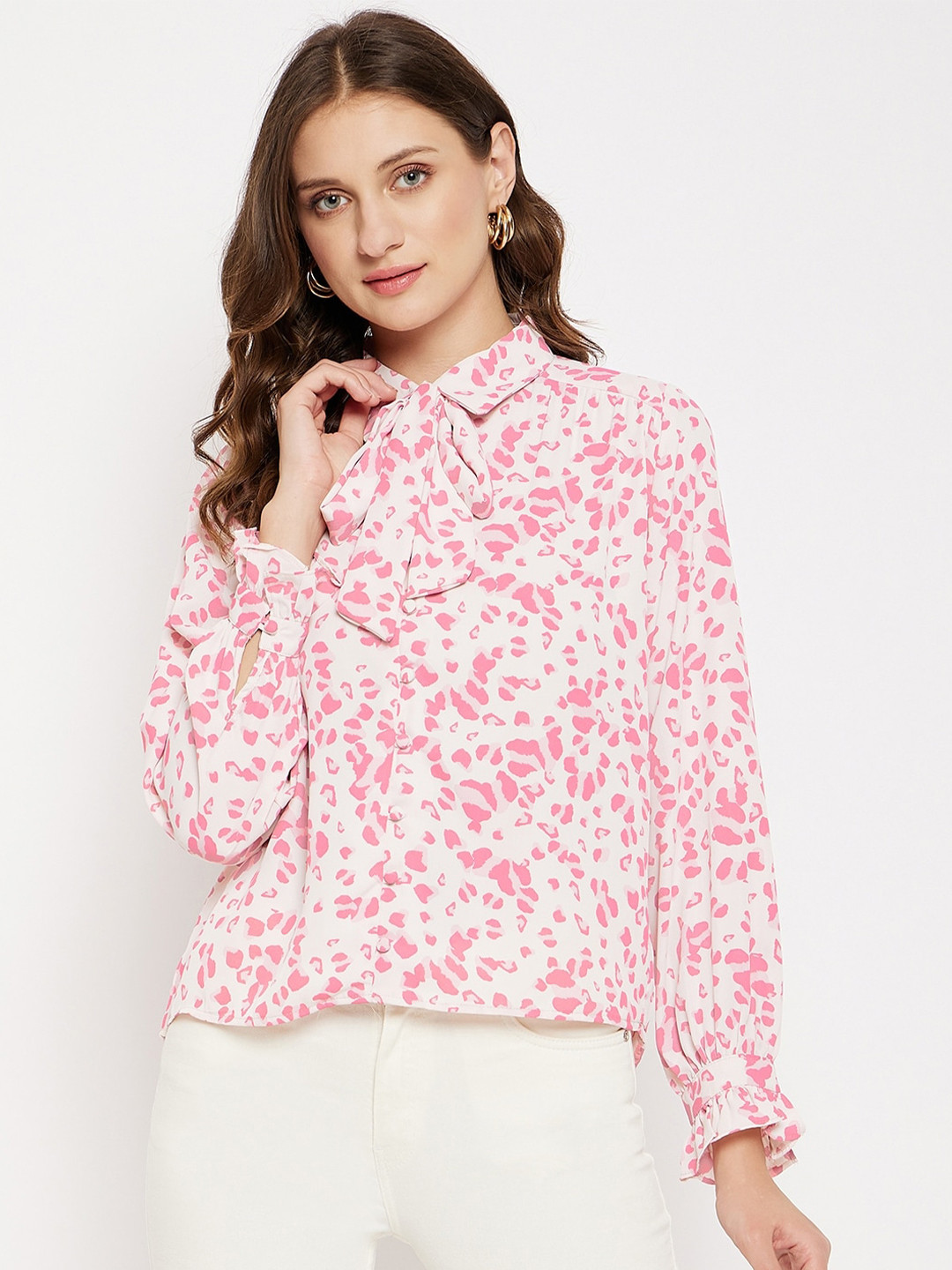 

Madame Printed Spread Collar Casual Shirt, Pink