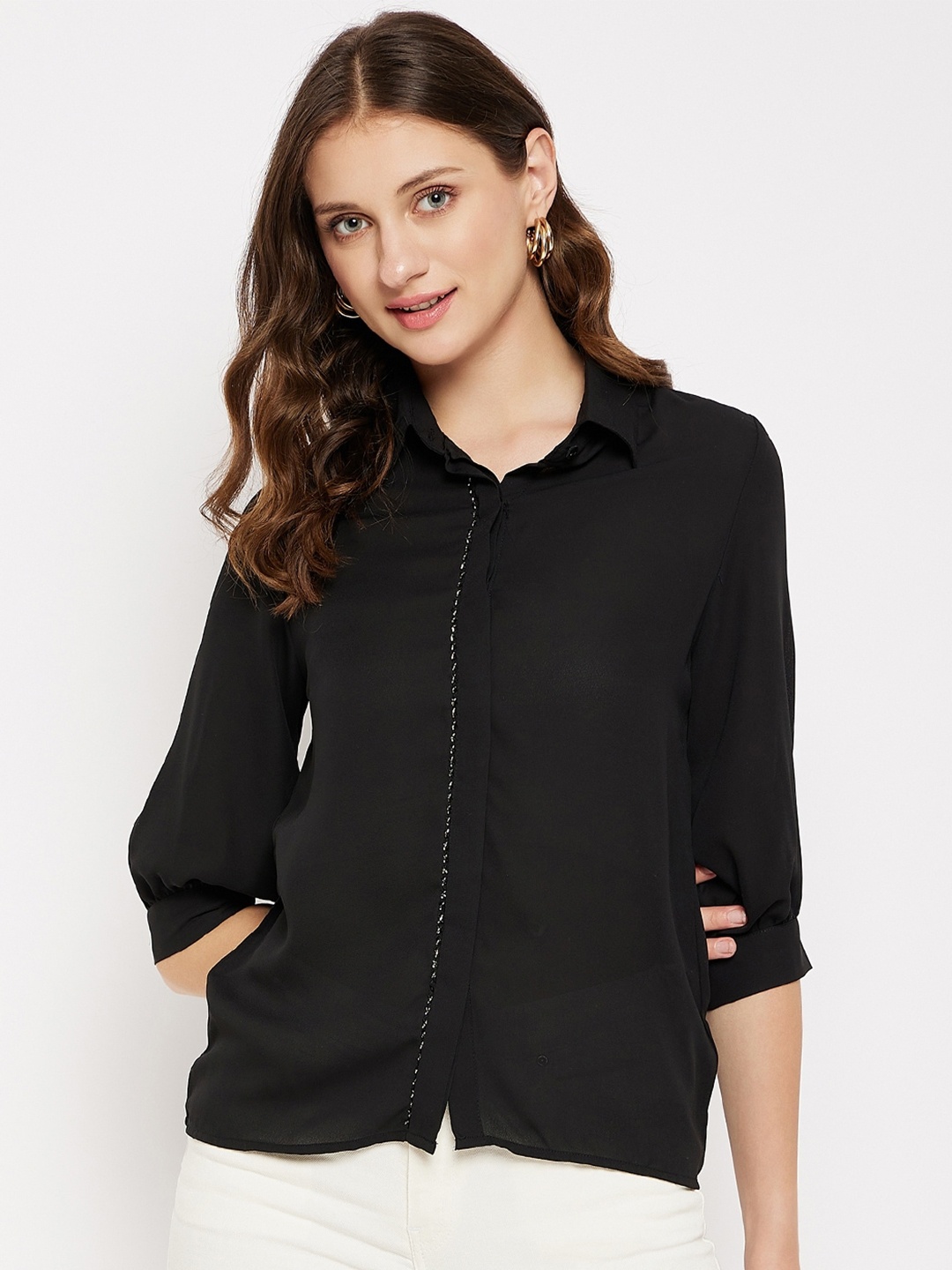 

Madame Spread Collar Casual Shirt, Black