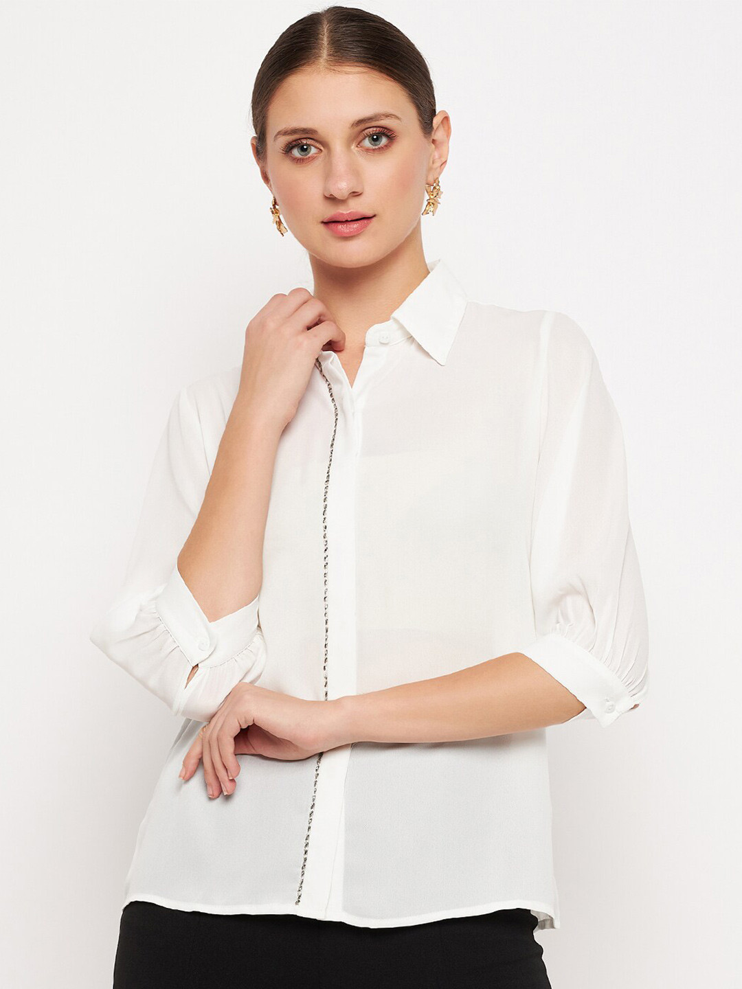 

Madame Spread Collar Casual Shirt, White