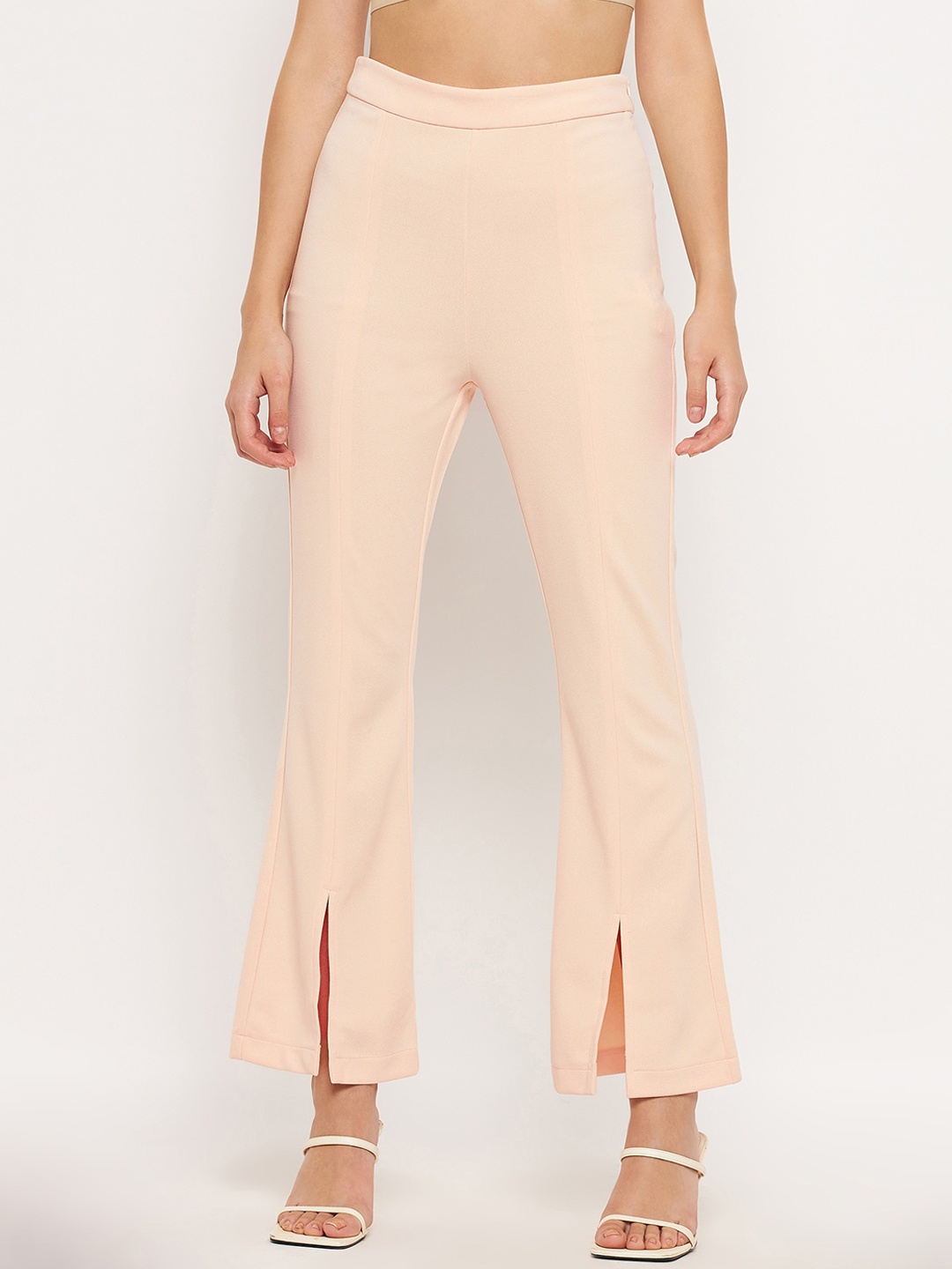 

Madame Women Straight Fit Slit Bootcut Trousers, Beige