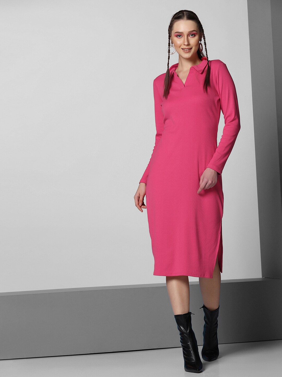 

Selvia Shirt Collar Straight Sheath Dress, Pink