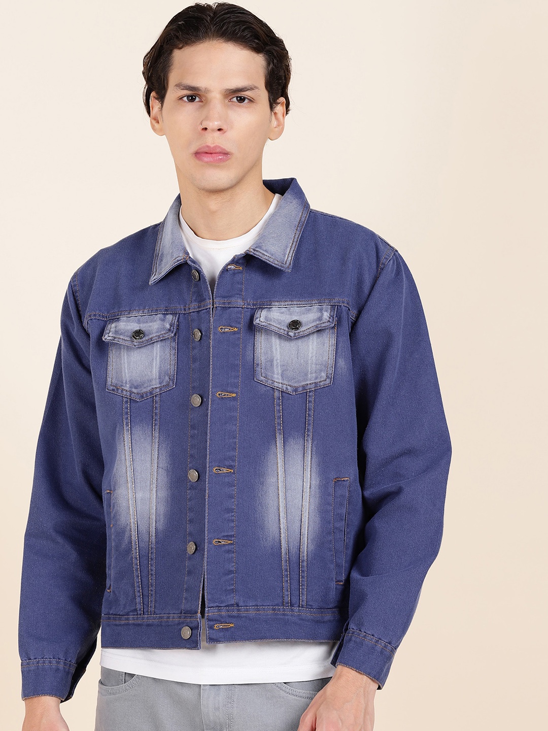 

MONTREZ Washed Denim Jacket, Blue