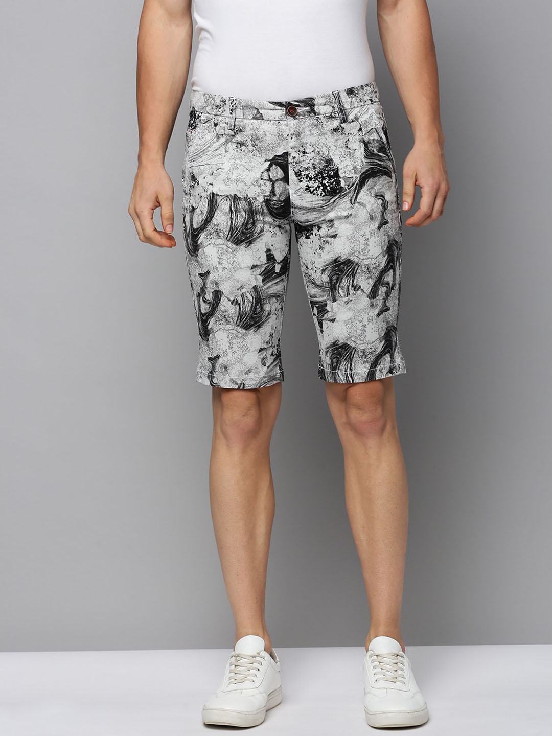 SHOWOFF Men Regular Fit Printed Cotton Shorts, White