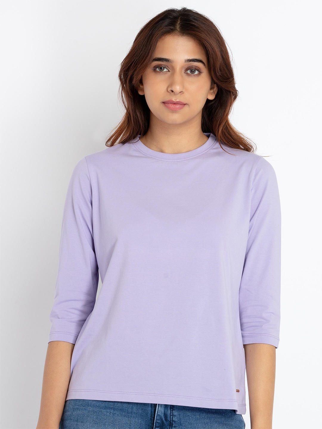 

Status Quo Three-Quarter Sleeves Casual Cotton T-shirt, Lavender