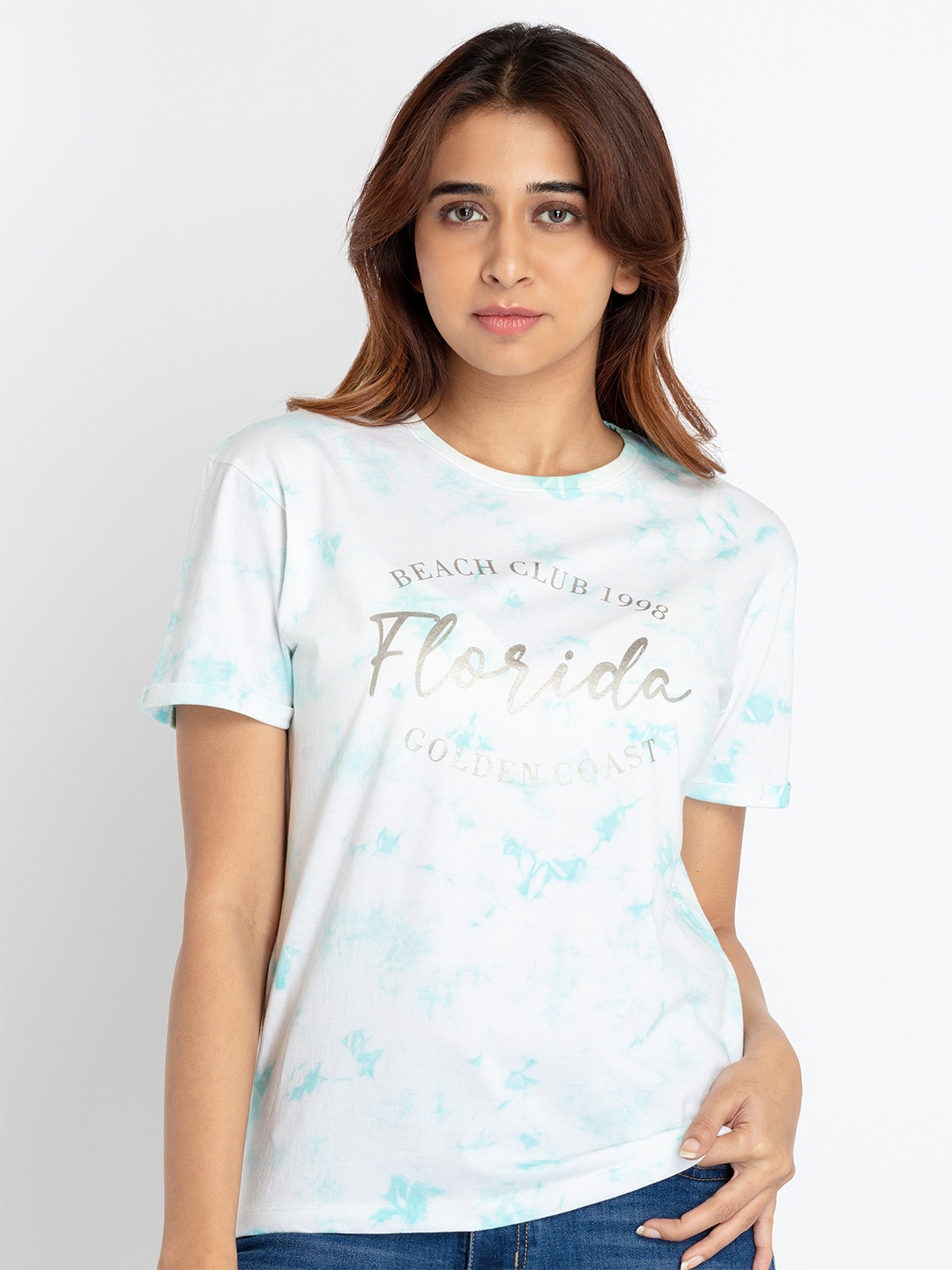 

Status Quo Tie And Dye Printed Pure Cotton Casual T-shirt, White
