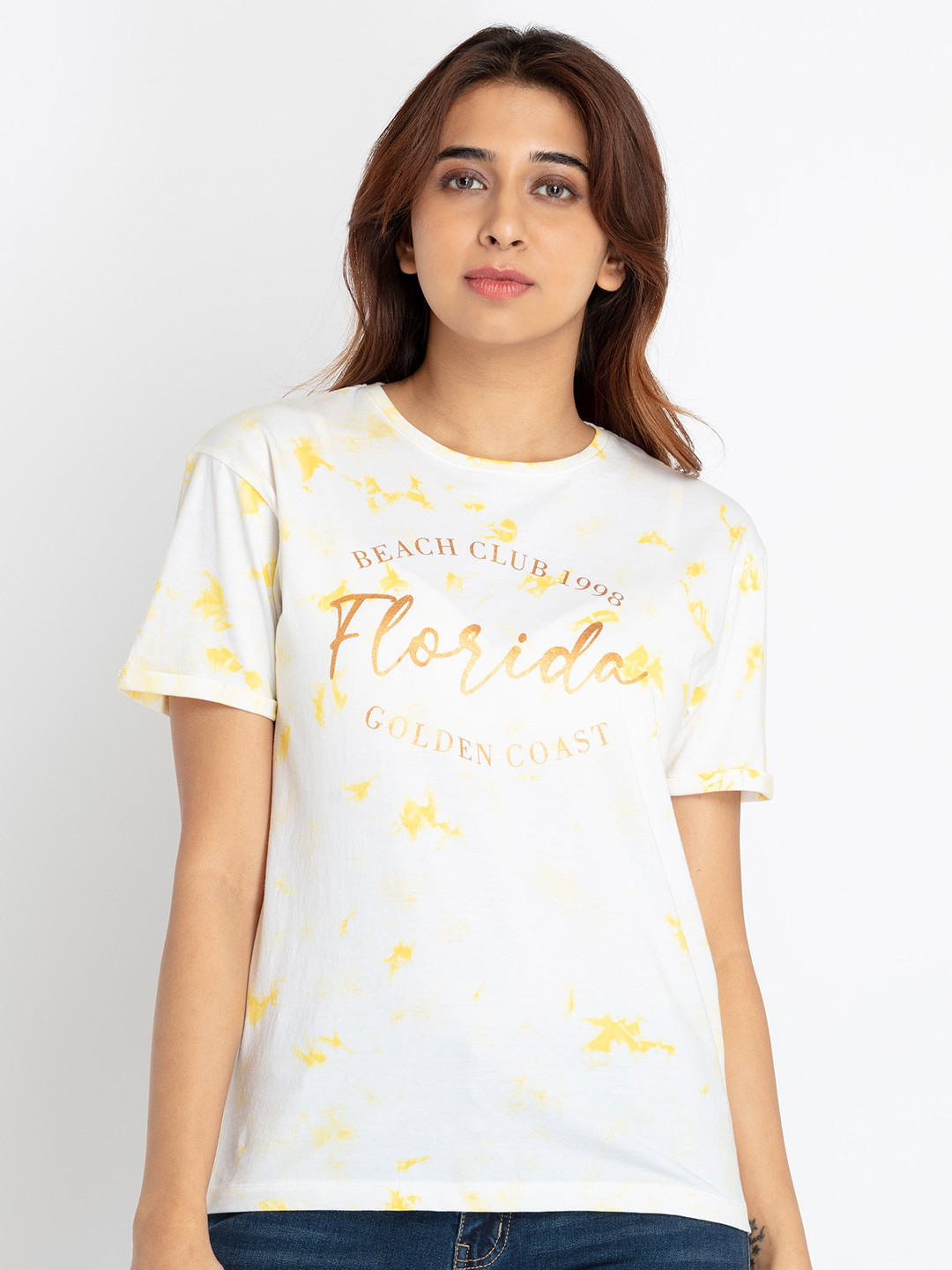 

Status Quo Typography Printed Pure Cotton T-shirt, Yellow