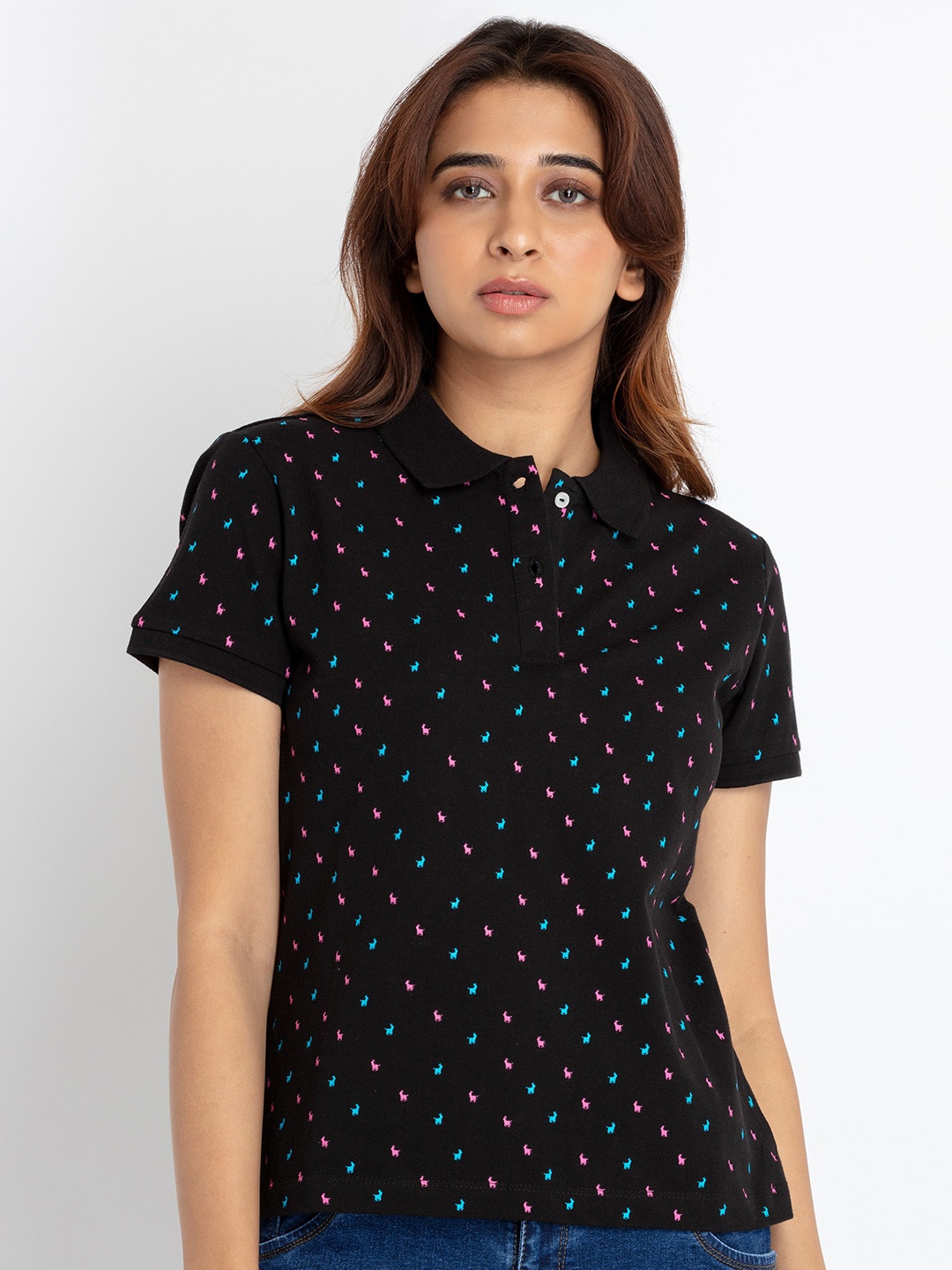 

Status Quo Conversational Printed Polo Collar Cotton T-shirt, Black