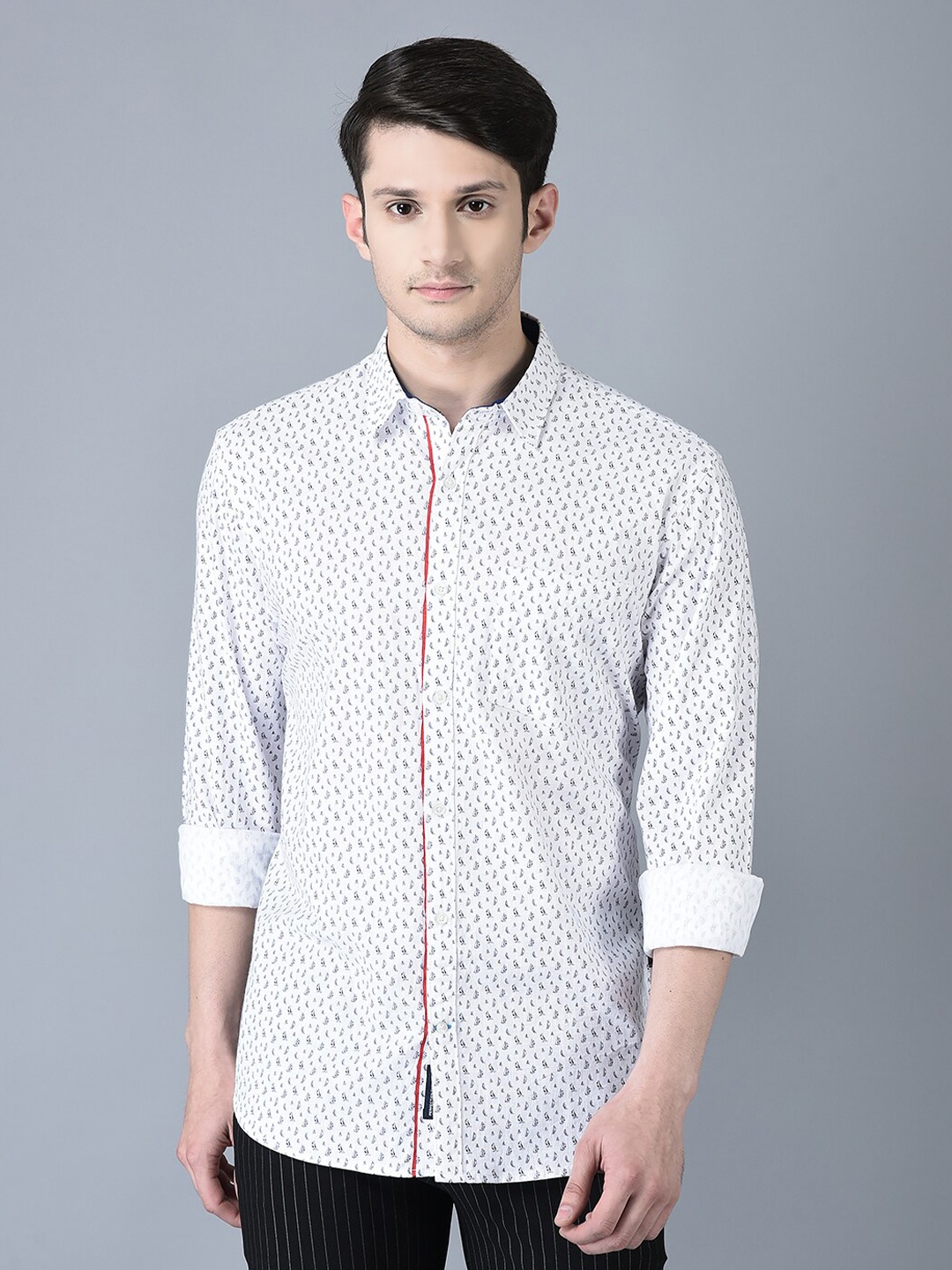 

CANOE Smart Micro Ditsy Printed Pure Cotton Casual Shirt, White