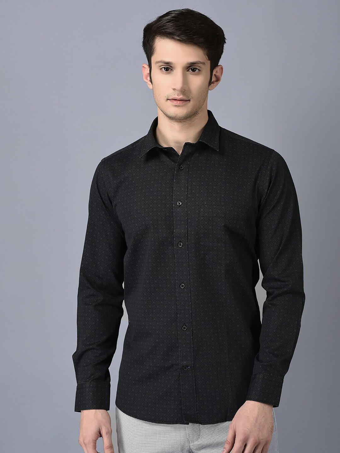 

CANOE Smart Micro Ditsy Printed Pure Cotton Casual Shirt, Black