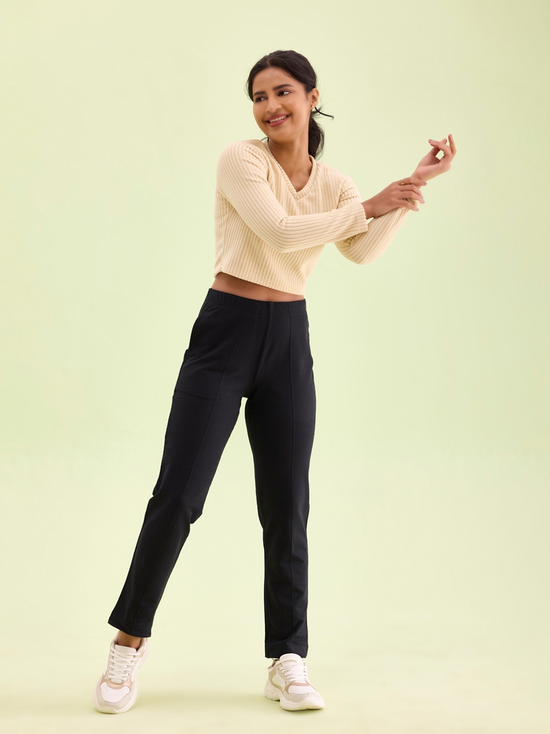 Go Colors Women Relaxed Trousers, Black
