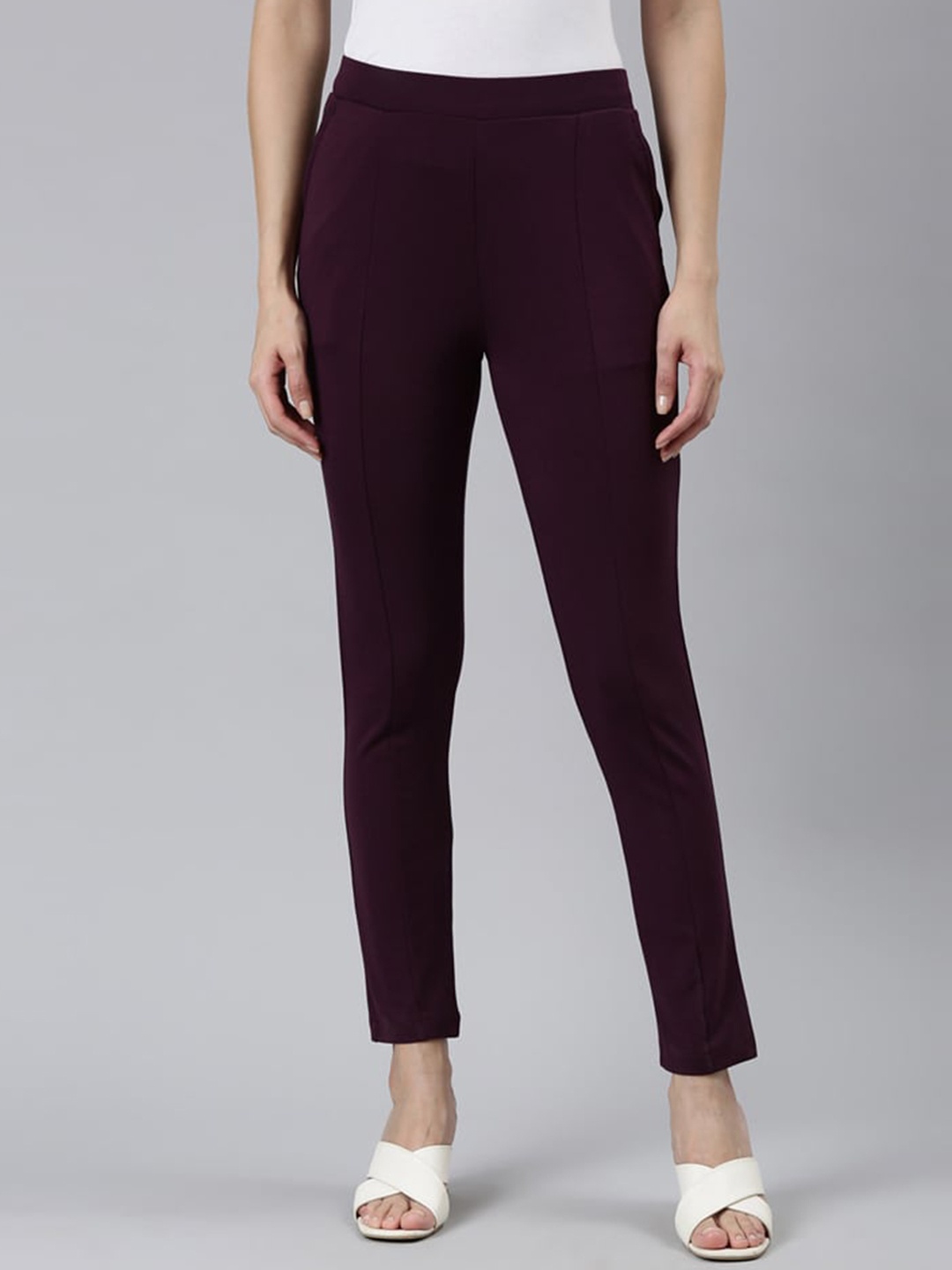 

Go Colors Women Smart Slim Fit Pleated Trousers, Red