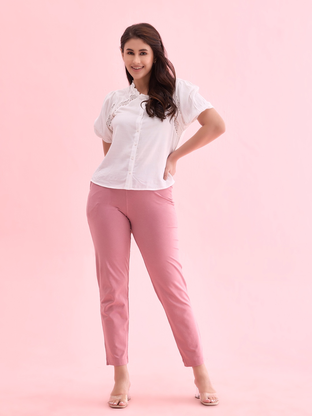 Go Colors Women Relaxed Trousers, Mauve