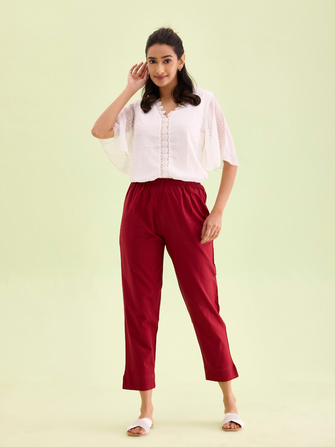 

Go Colors Women Relaxed Cotton Trousers, Maroon