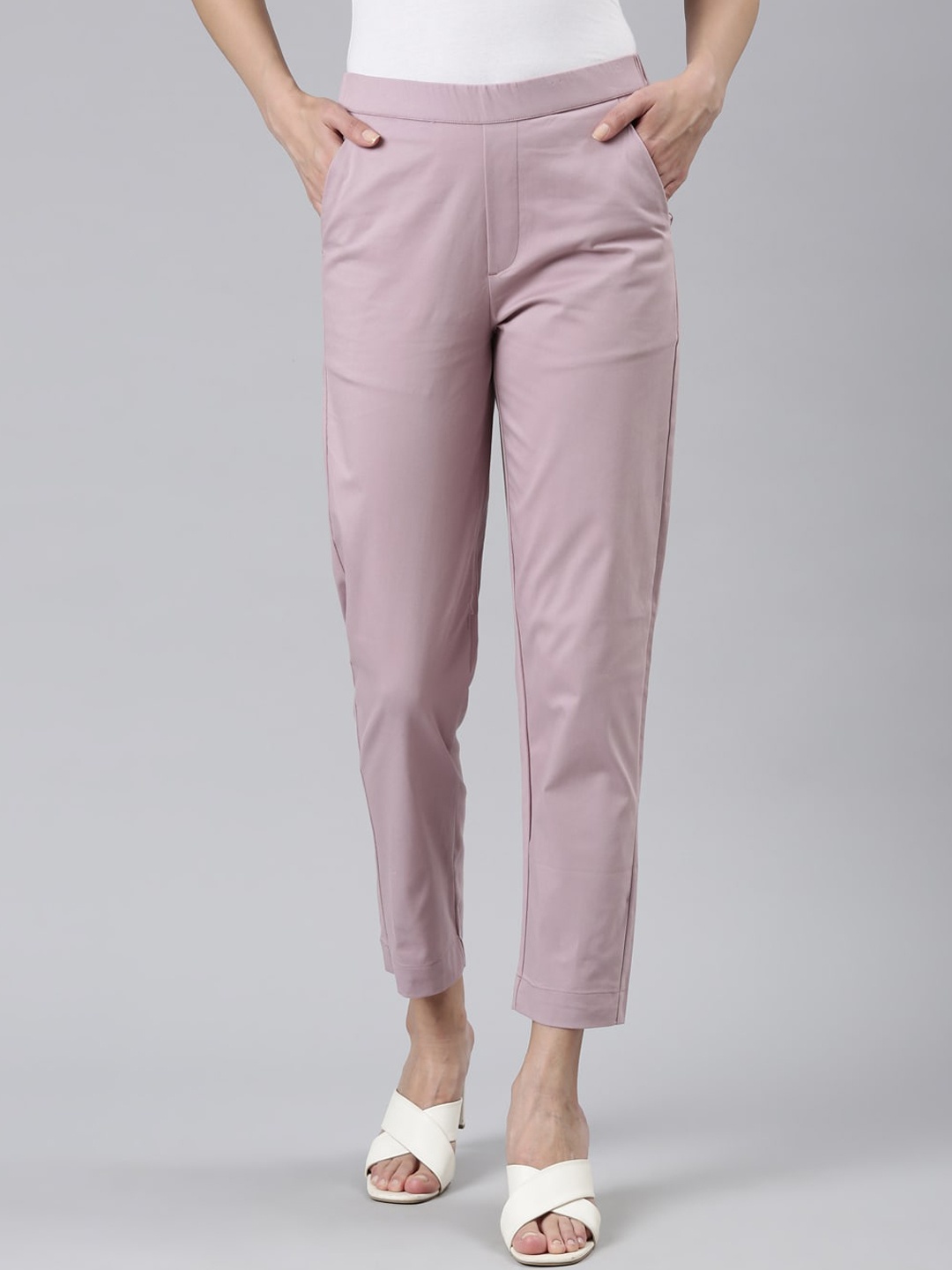 

Go Colors Women Smart Straight Fit Chinos Cotton Trousers, Lavender