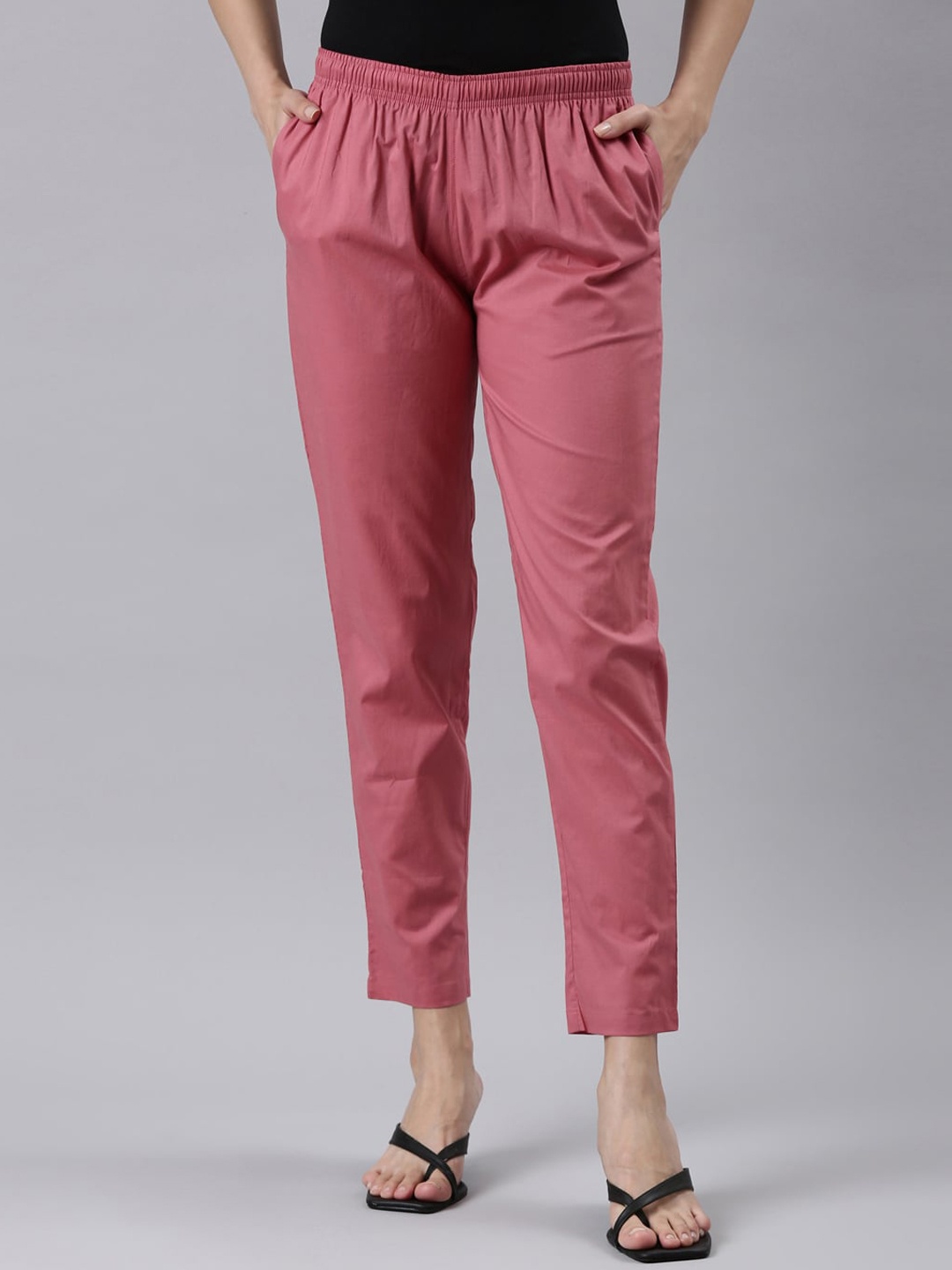 

Go Colors Women Tailored Tapered Fit Pleated Trousers, Pink