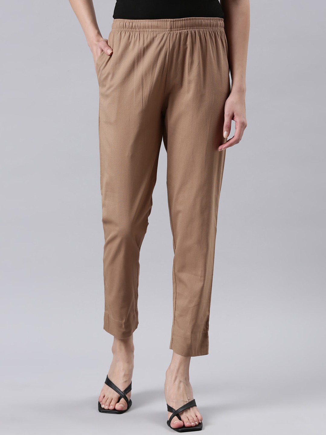 

Go Colors Women Relaxed Cotton Trousers, Brown