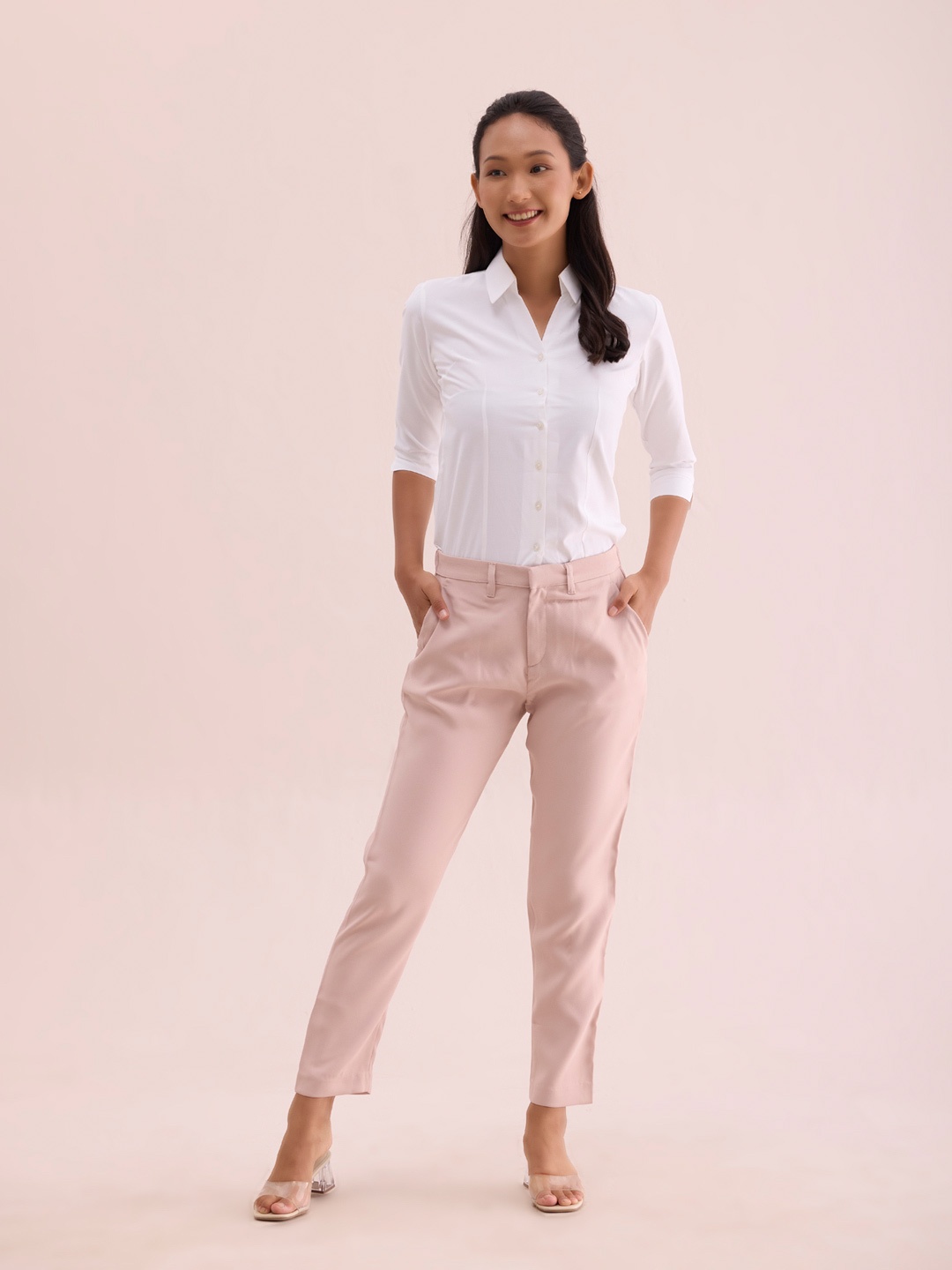 

Go Colors Women Tailored Tapered Fit Trousers, Pink