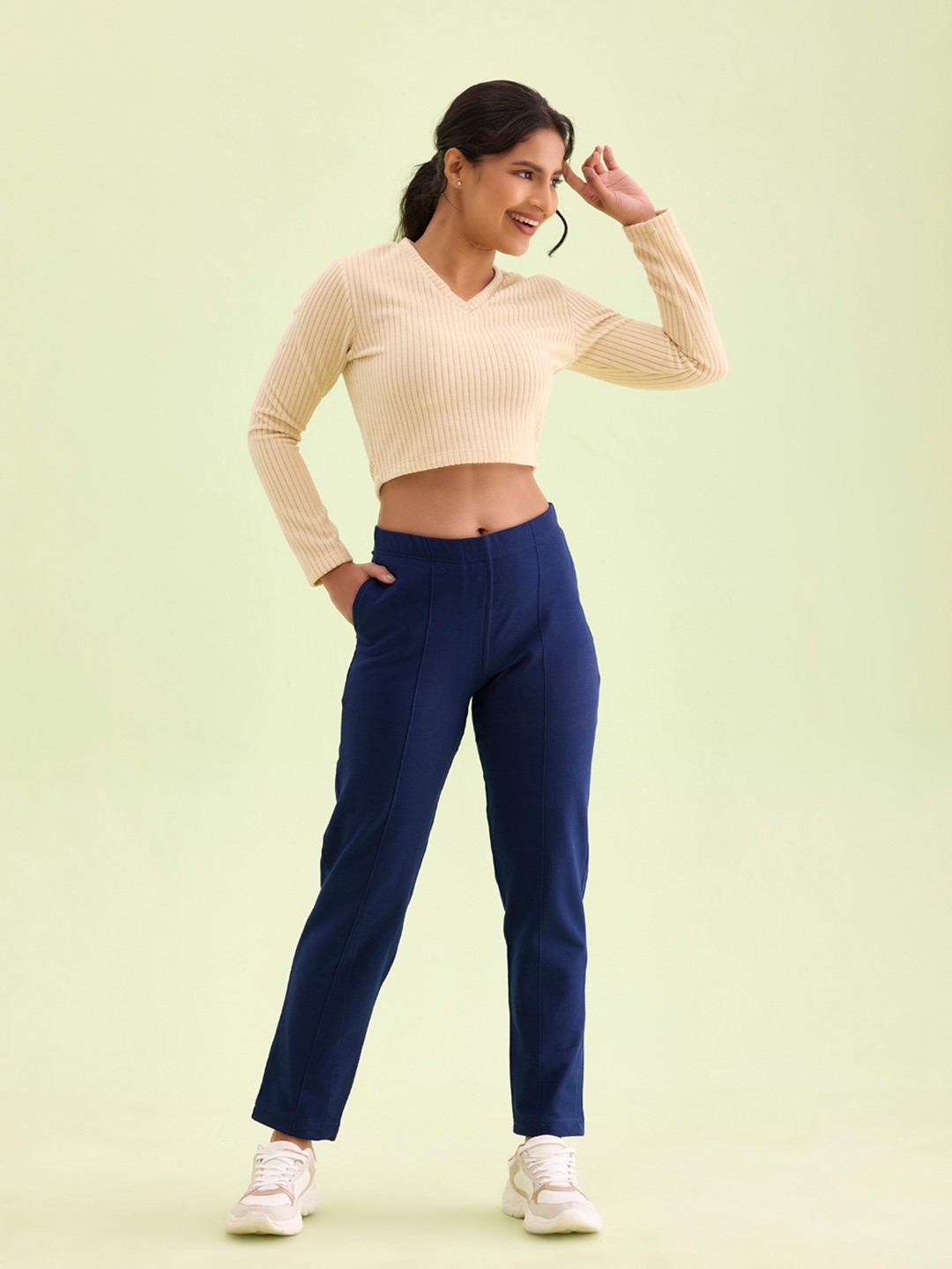 

Go Colors Women Relaxed Cotton Trousers, Navy blue