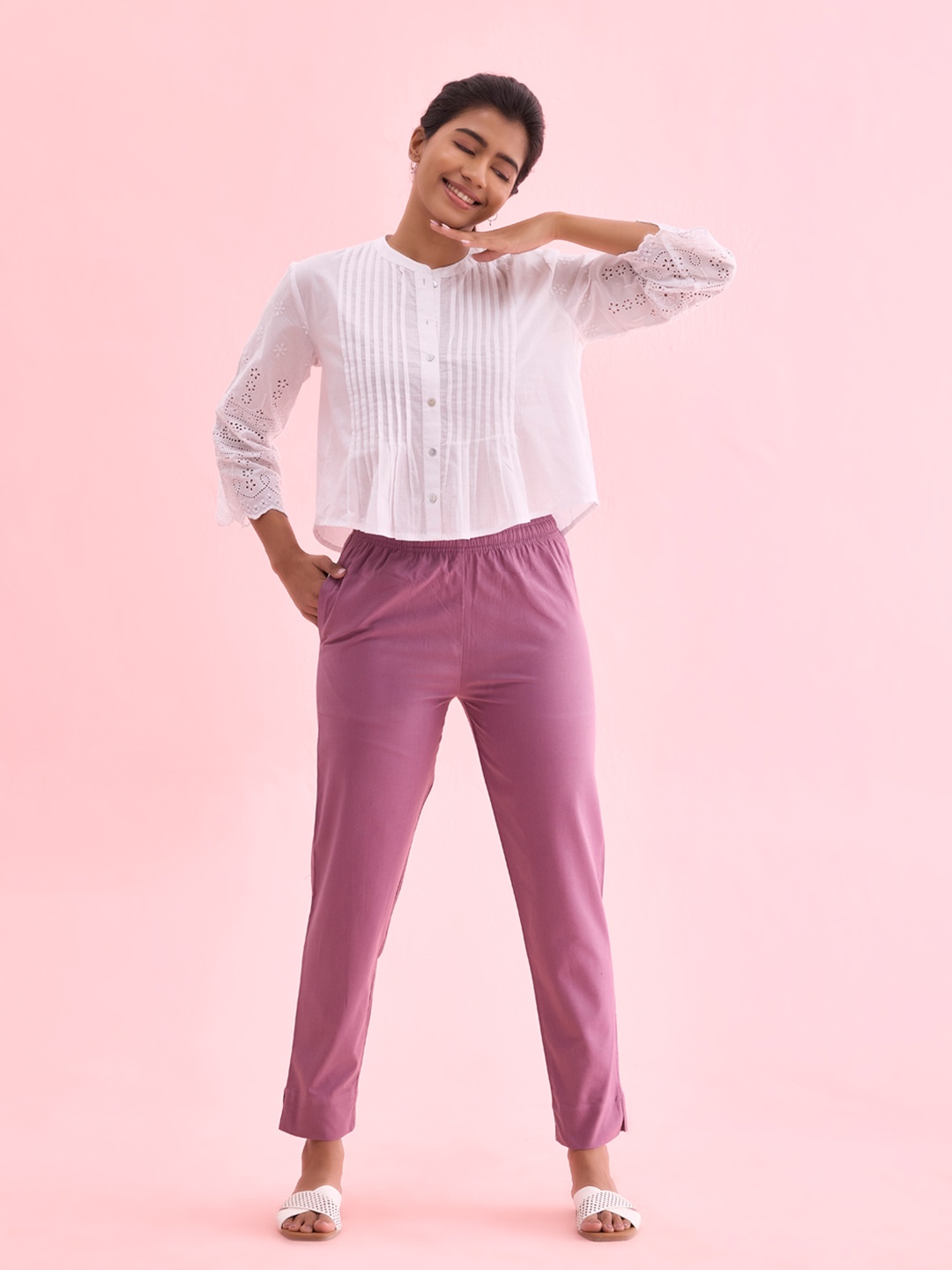 Go Colors Women Relaxed Trousers, Purple