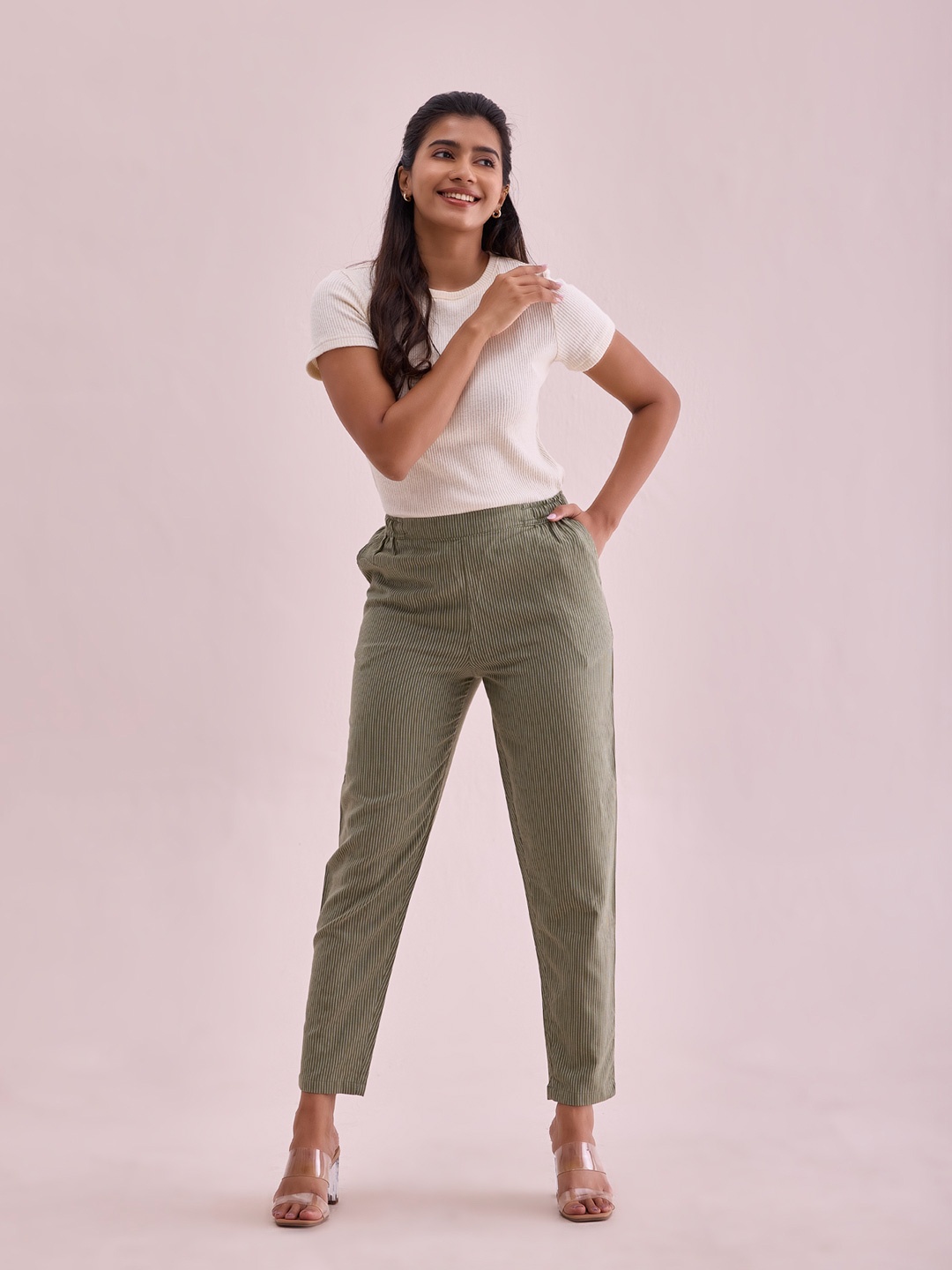 

Go Colors Women Comfort Straight Fit Trousers, Olive