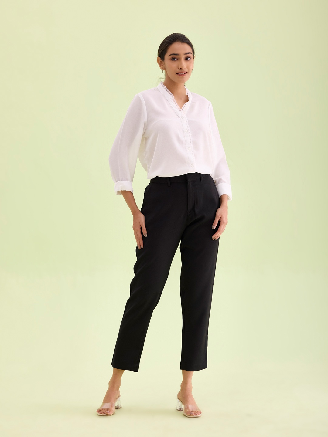 

Go Colors Women Tailored Tapered Fit Trousers, Black