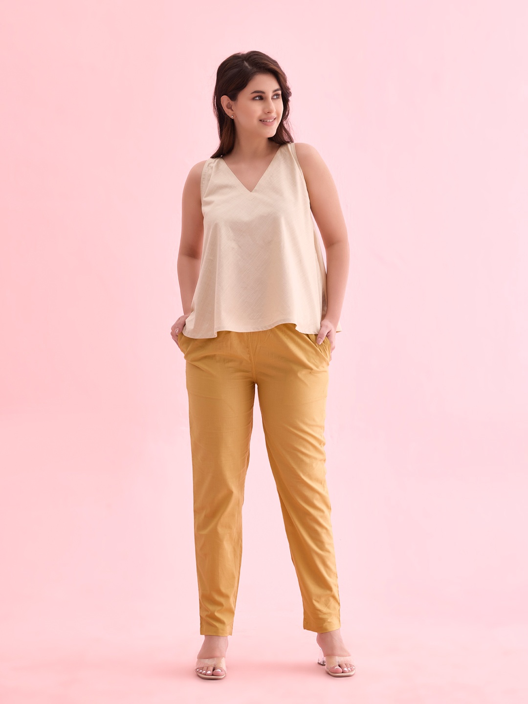 

Go Colors Women Tailored Tapered Fit Trousers, Yellow
