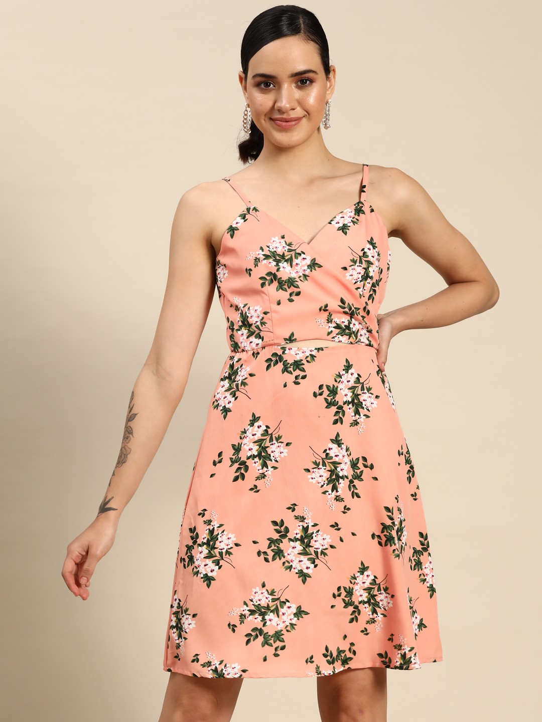 

DODO & MOA Floral Print Satin Dress, Peach