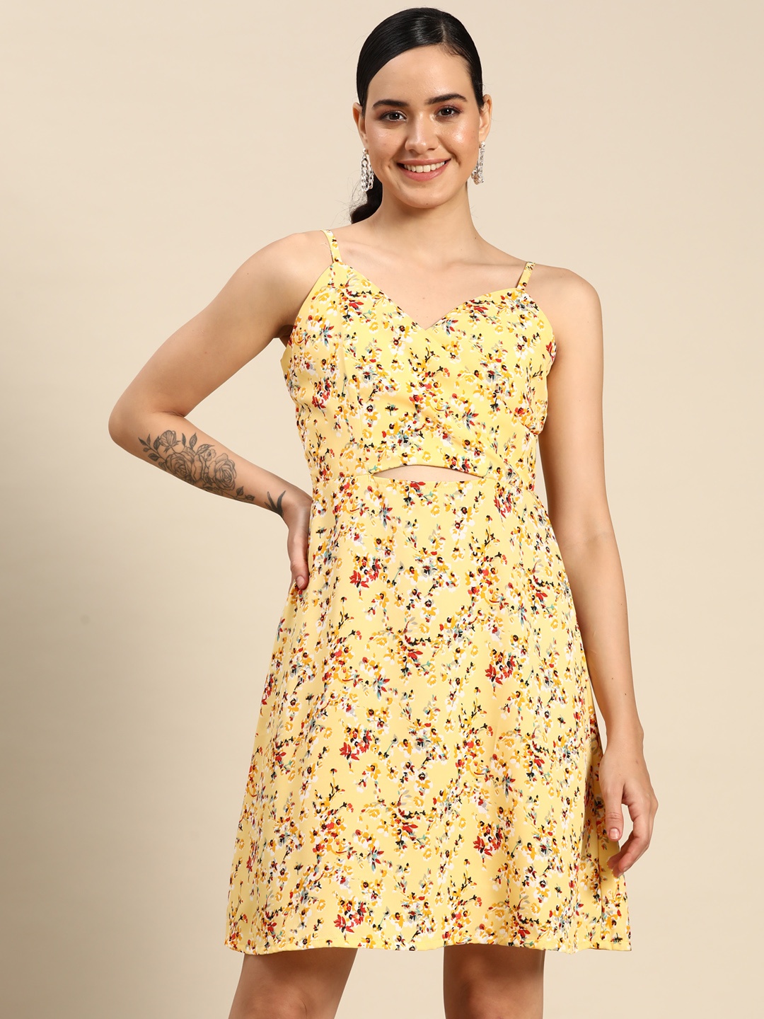 

DODO & MOA Floral Print Satin Dress, Yellow