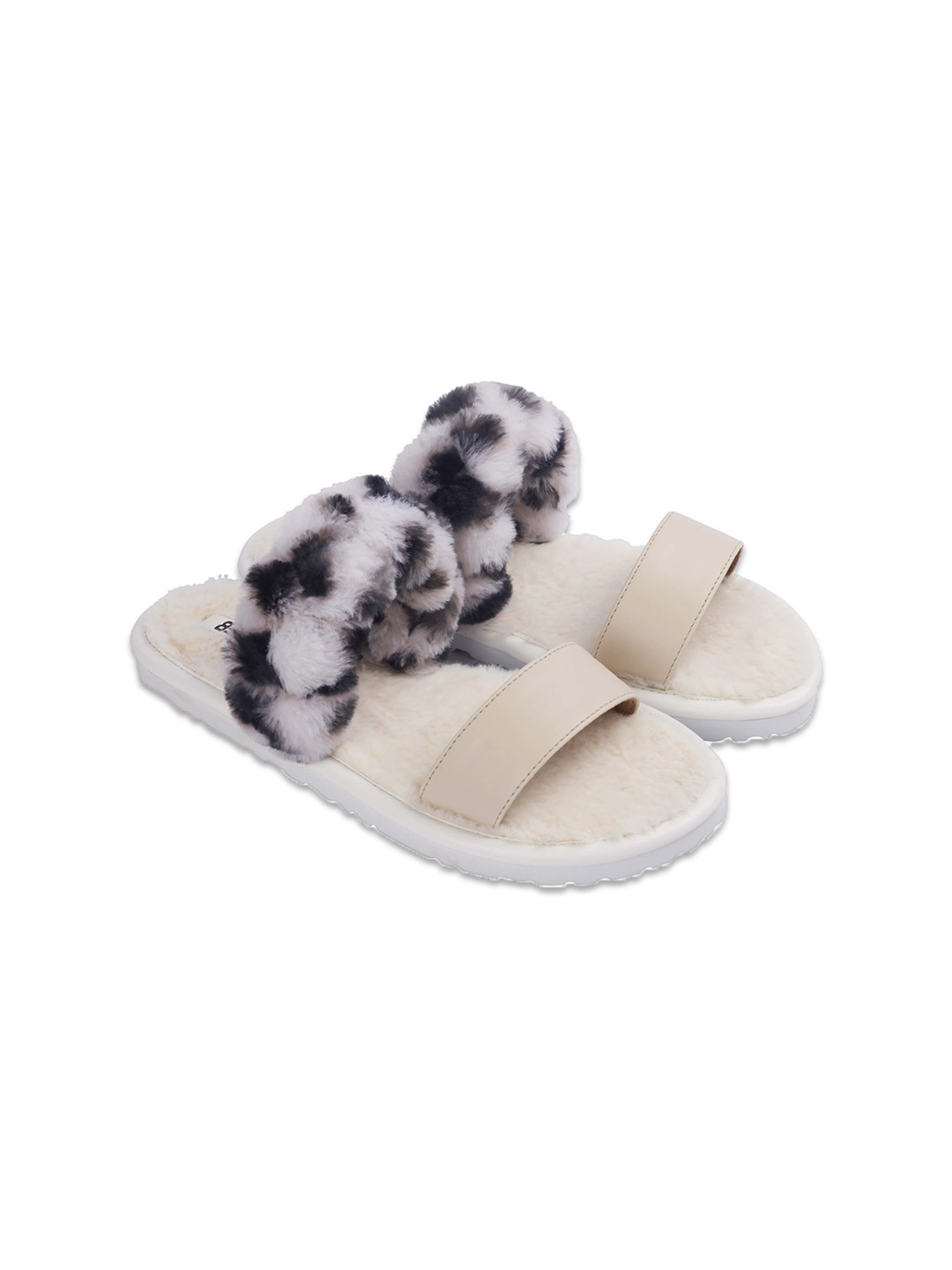 

BEREAL Women Animal Printed Fur Room Slippers, White