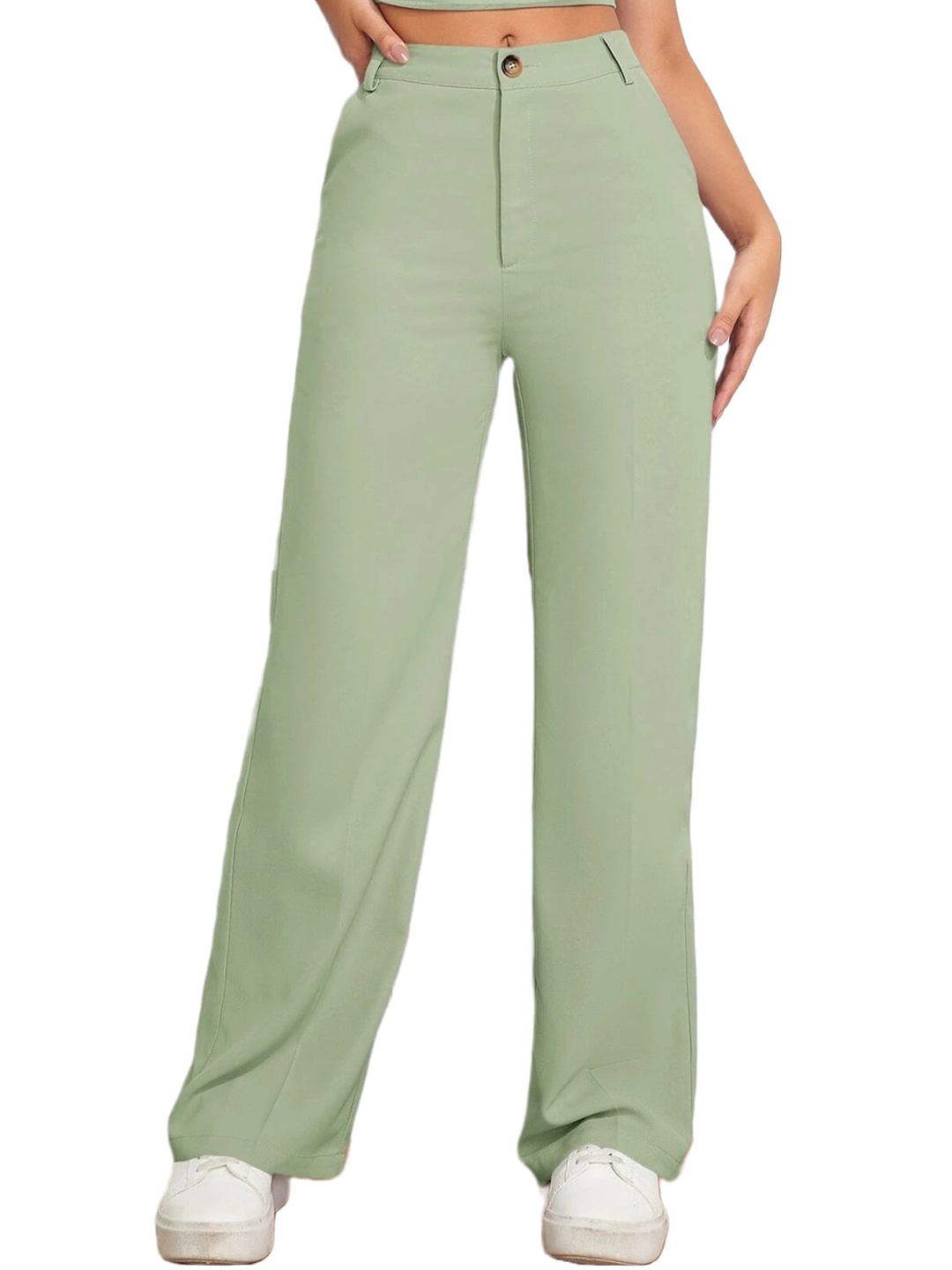

FNOCKS Women Straight Fit Cotton High-Rise Parallel Trousers, Lime green