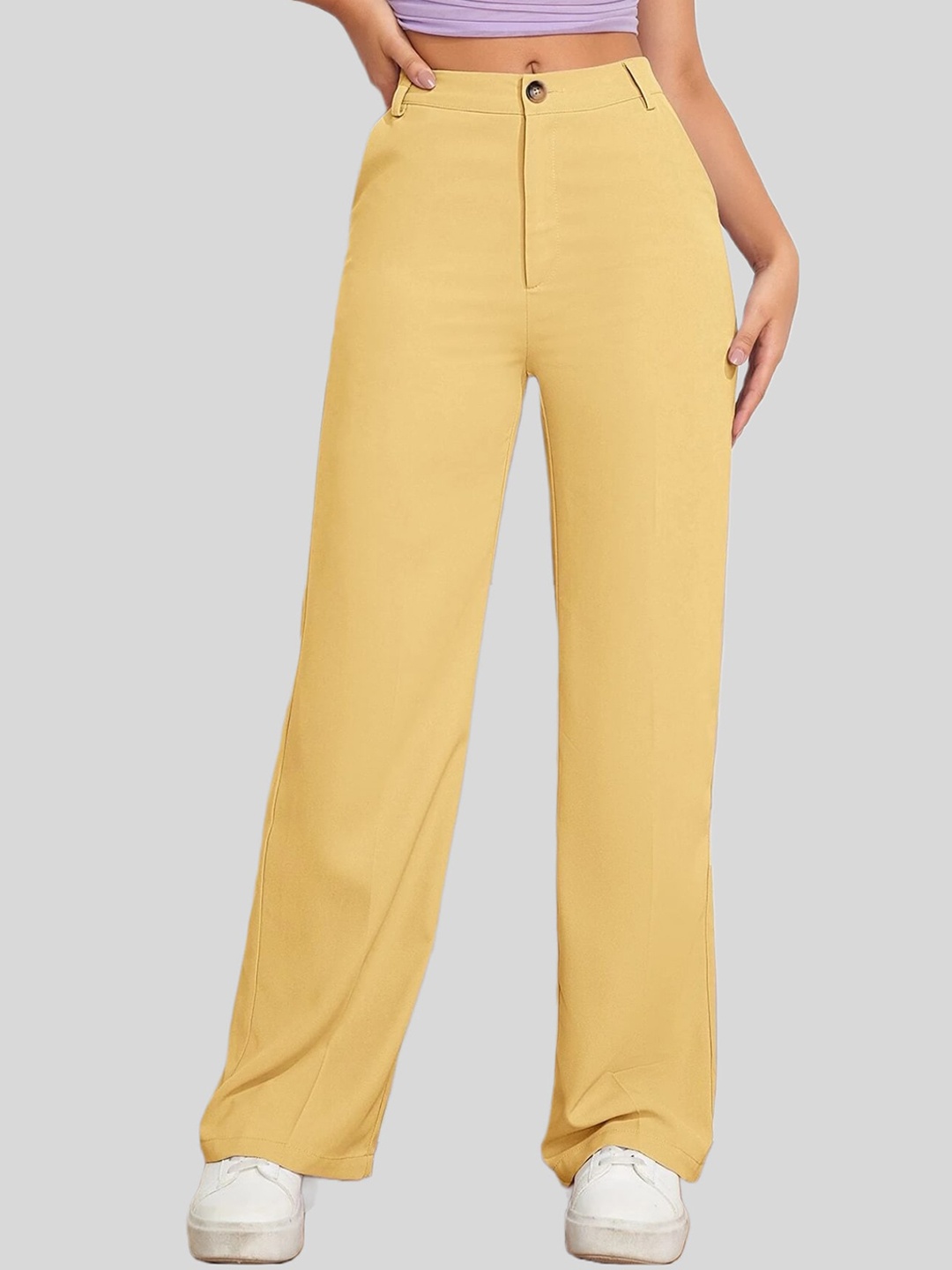 

FNOCKS Women Straight Fit Cotton Trousers, Yellow