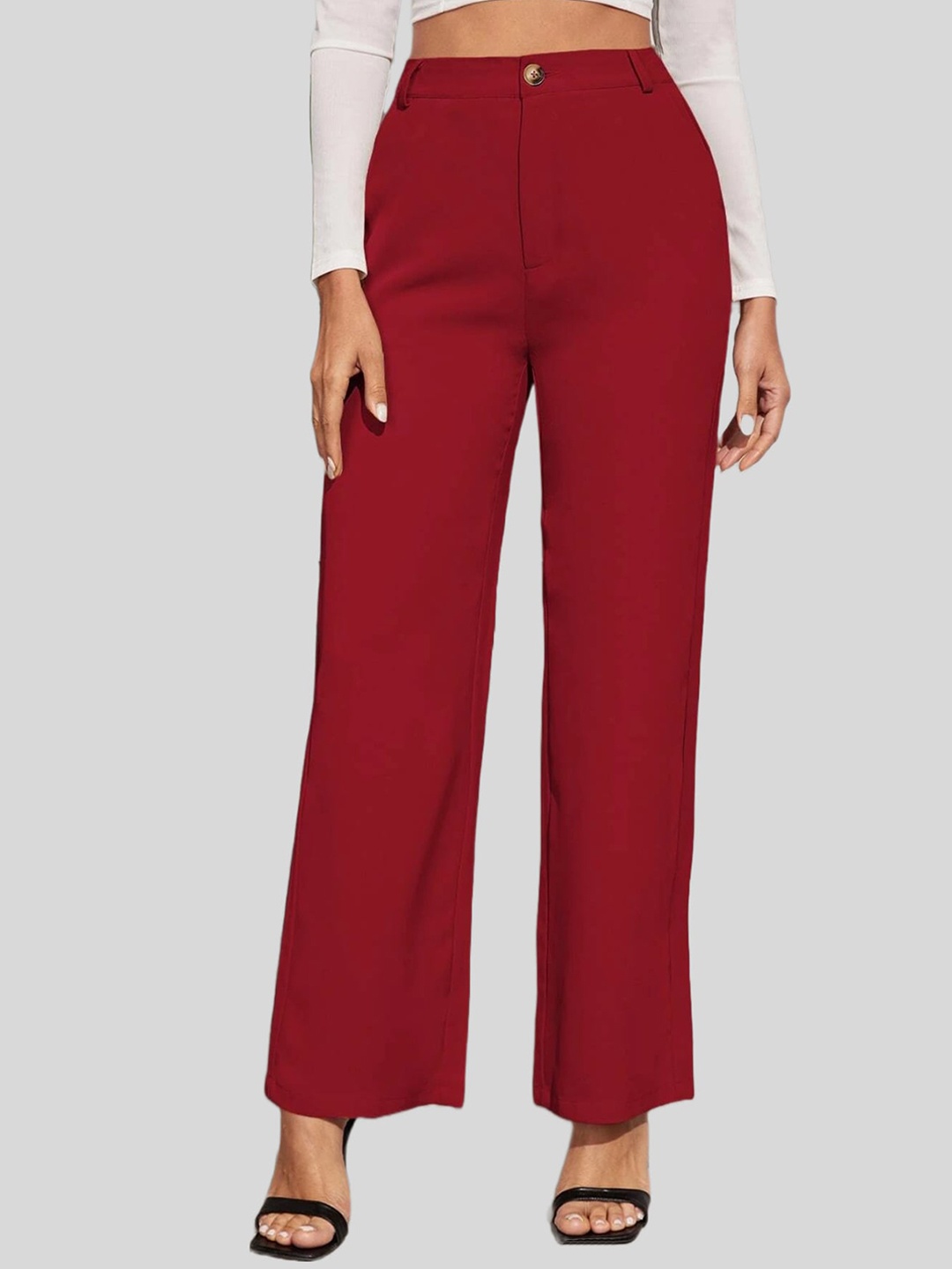 

FNOCKS Women Maroon Comfort Straight Fit Trousers