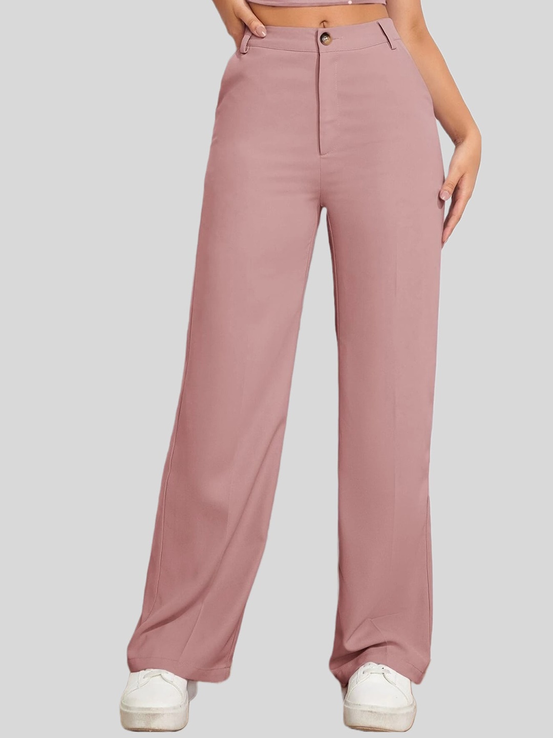 

FNOCKS Women Straight Fit Cotton Parallel Trousers, Pink