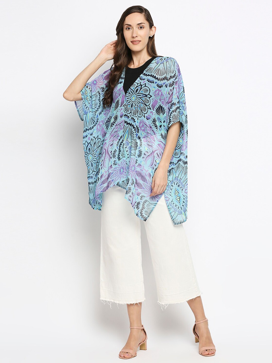 

BELLEZIYA Printed Kimono Shrug, Blue