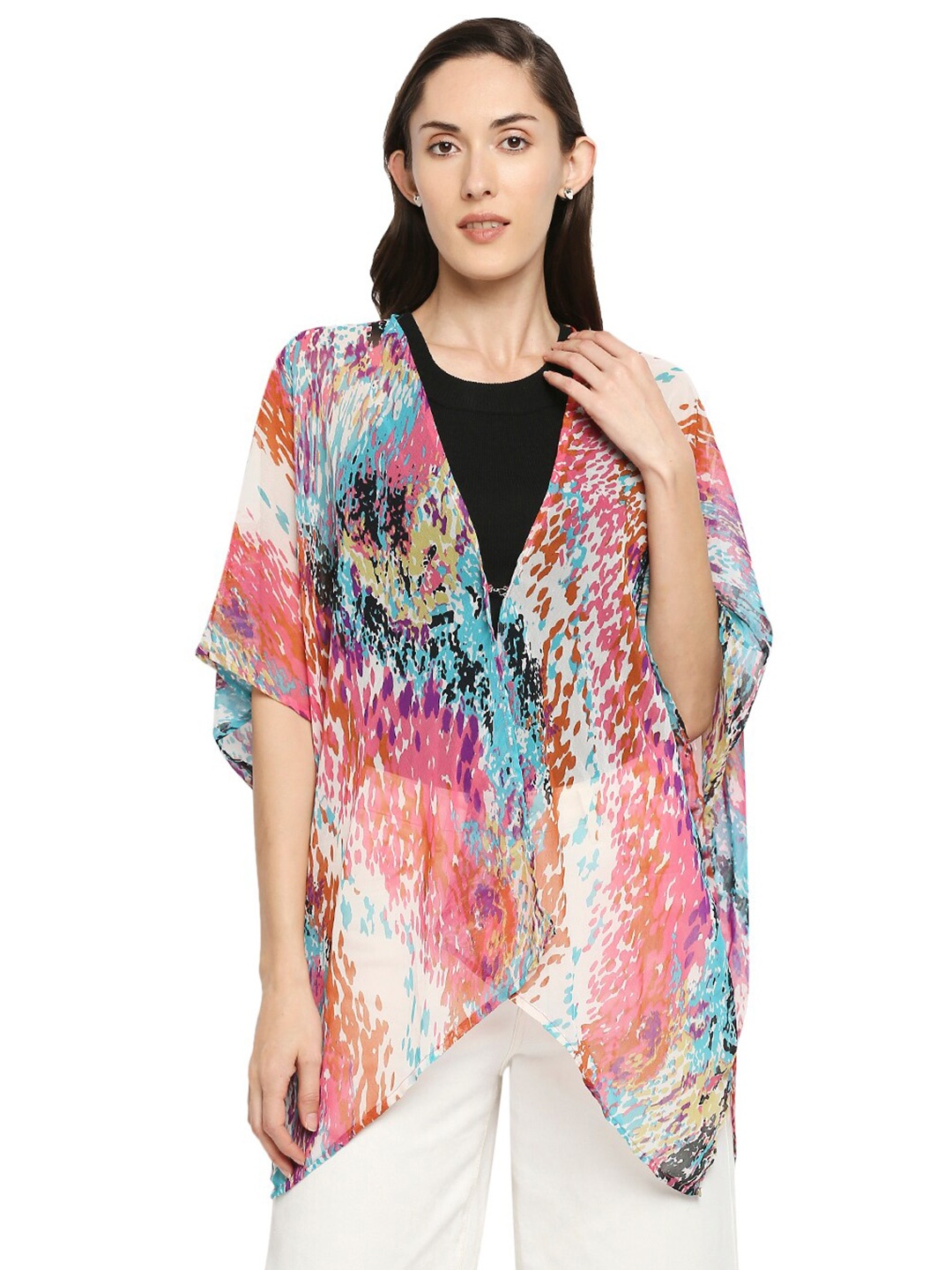 

BELLEZIYA Printed Kimono Shrug, Orange