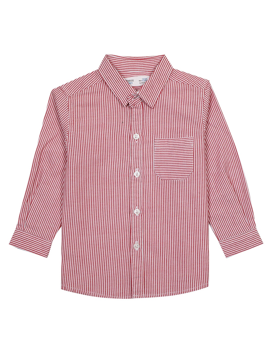 

ZERO THREE Boys Comfort Fit Opaque Striped Pure Cotton Shirt, Red